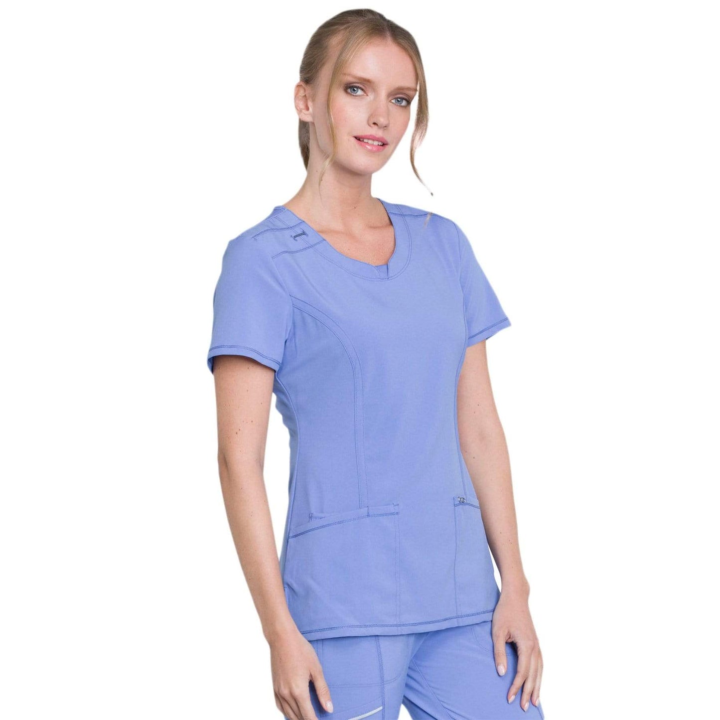 Cherokee Scrubs Top Cherokee Infinity 2624A Scrubs Top Women's Round Neck Ceil Blue