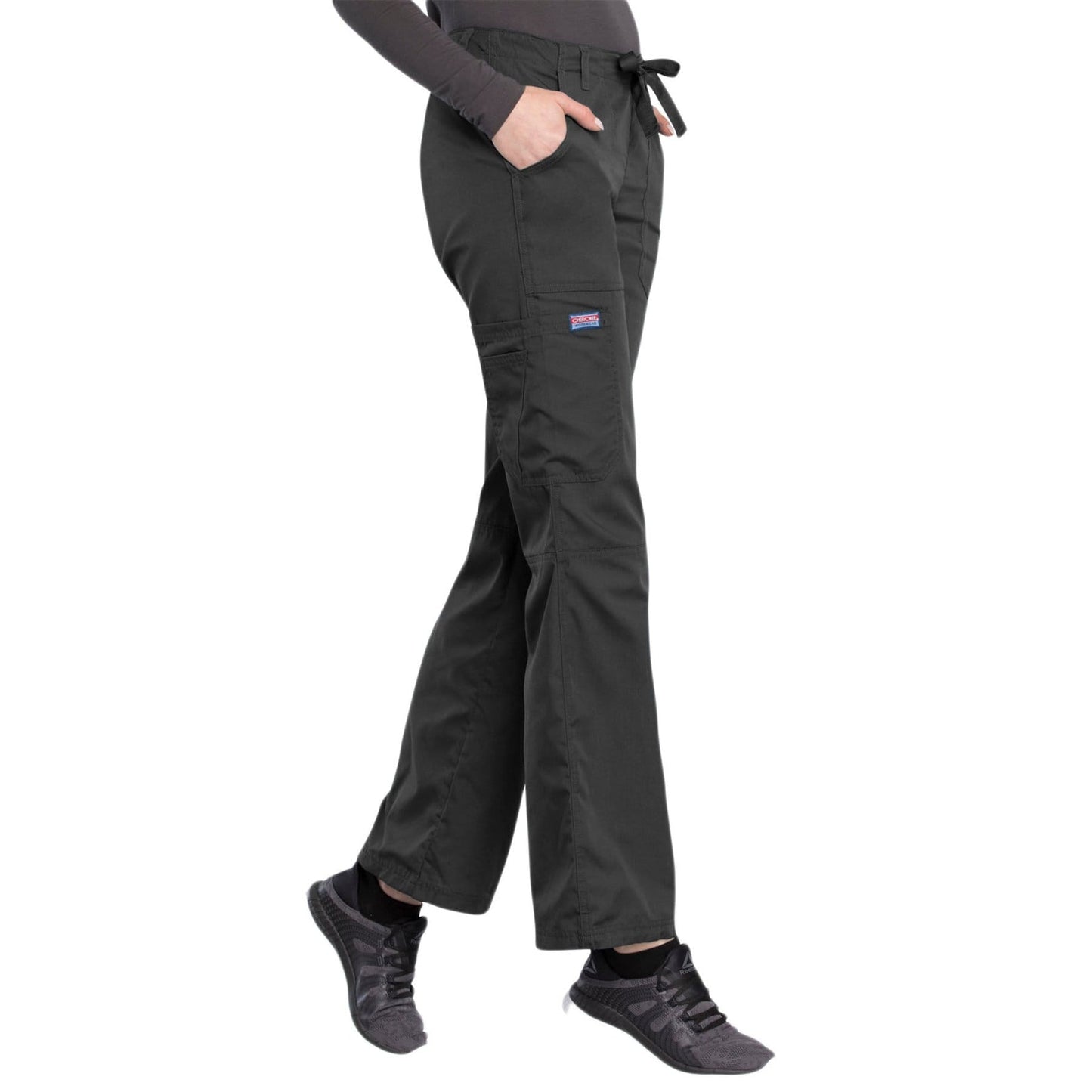 Cherokee Scrubs Pants Cherokee Workwear 4020 Scrubs Pants Women's Low Rise Drawstring Cargo Pewter