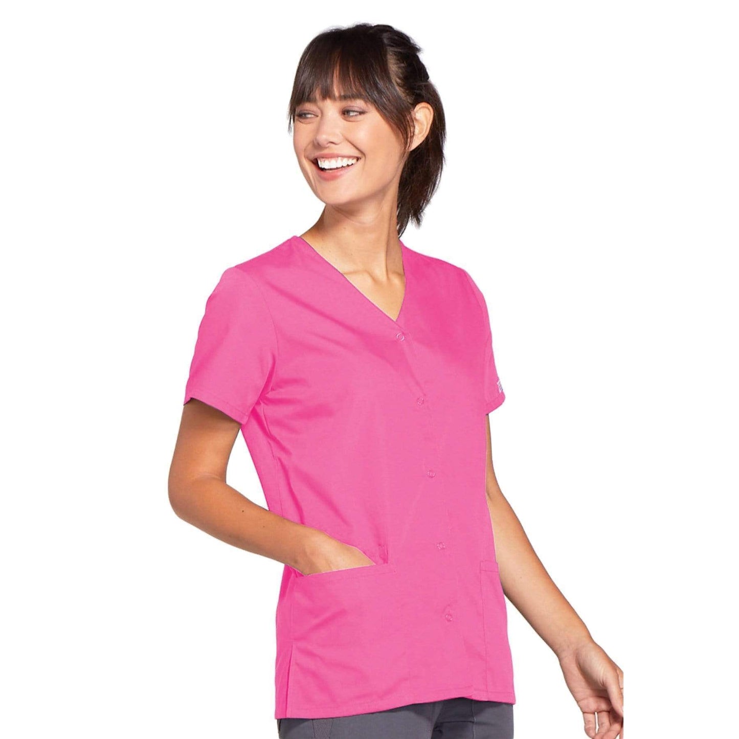 Cherokee Scrubs Top Cherokee Workwear 4770 Scrubs Top Women's Snap Front V-Neck Shocking Pink
