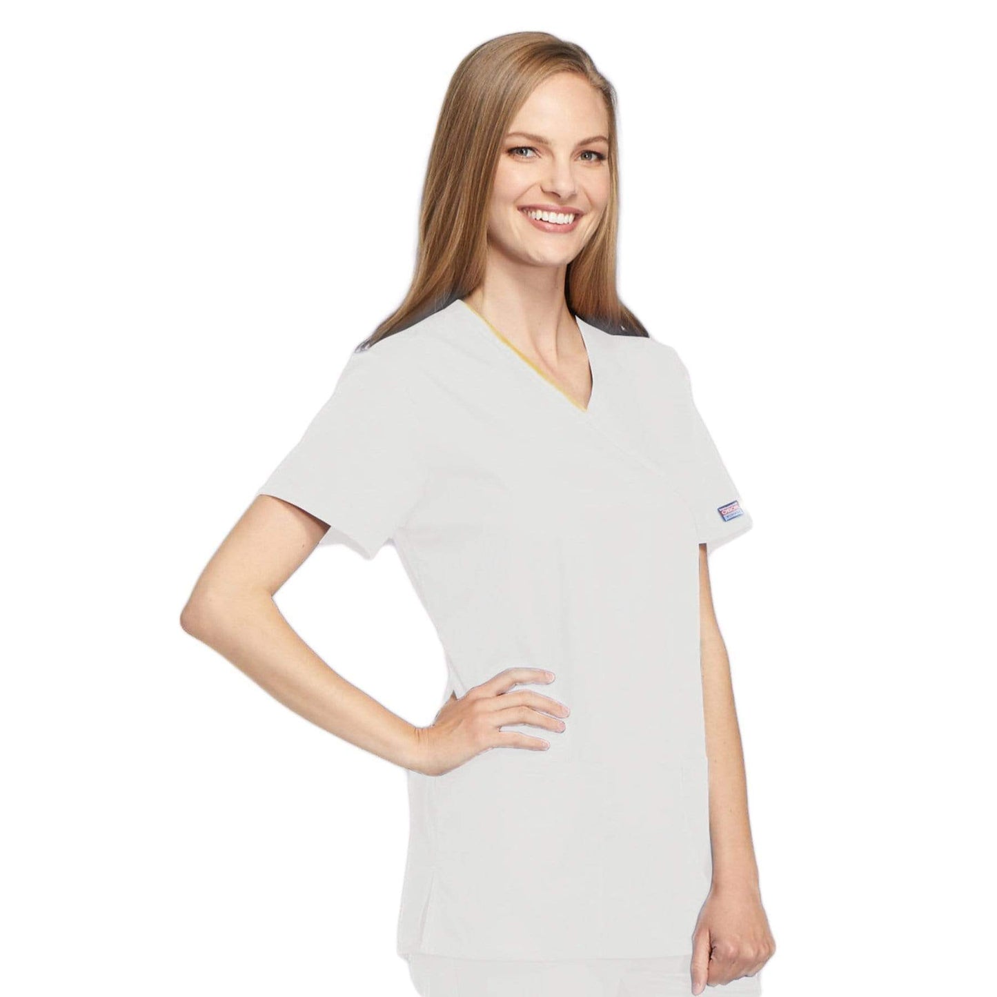 Cherokee Scrubs Top Cherokee Workwear 4801 Scrubs Top Women's Mock Wrap Tunic White