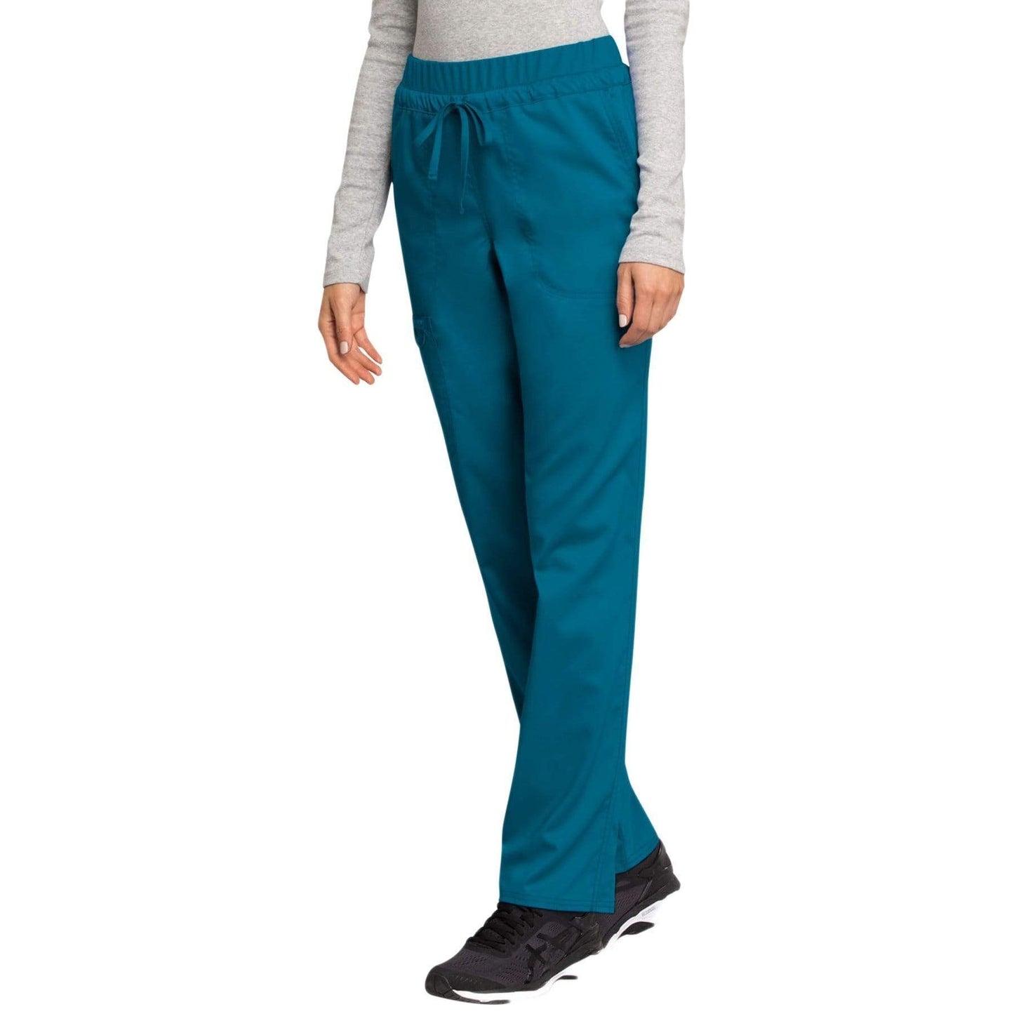 Cherokee Scrubs Pants Cherokee Workwear Revolution WW105 Scrubs Pants Women's Mid Rise Tapered Leg Drawstring Caribbean Blue