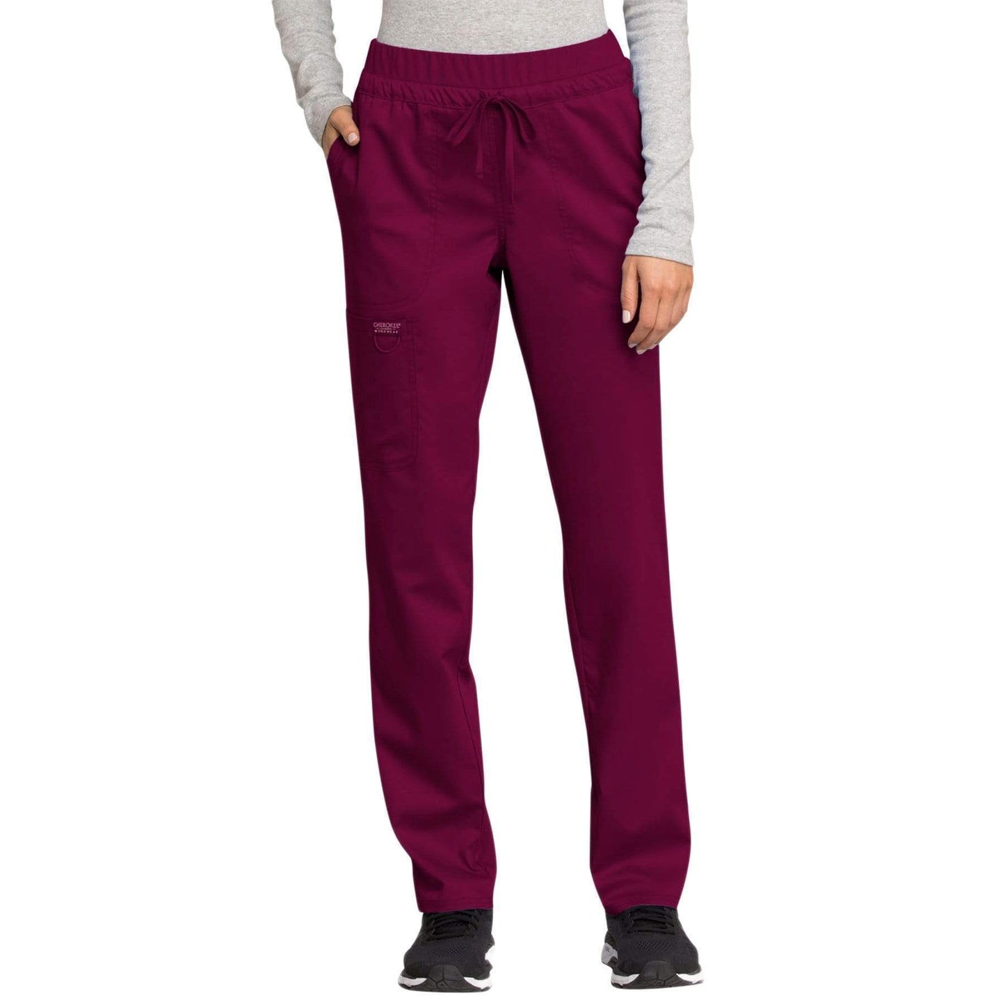 Cherokee Scrubs Pants 2XL / Regular Length Cherokee Workwear Revolution WW105 Scrubs Pants Women's Mid Rise Tapered Leg Drawstring Wine