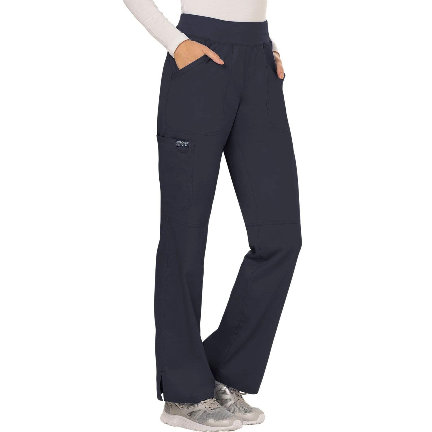 Cherokee Scrubs Pants Cherokee Workwear Revolution WW110 Scrubs Pants Women's Mid Rise Straight Leg Pull-on Pewter
