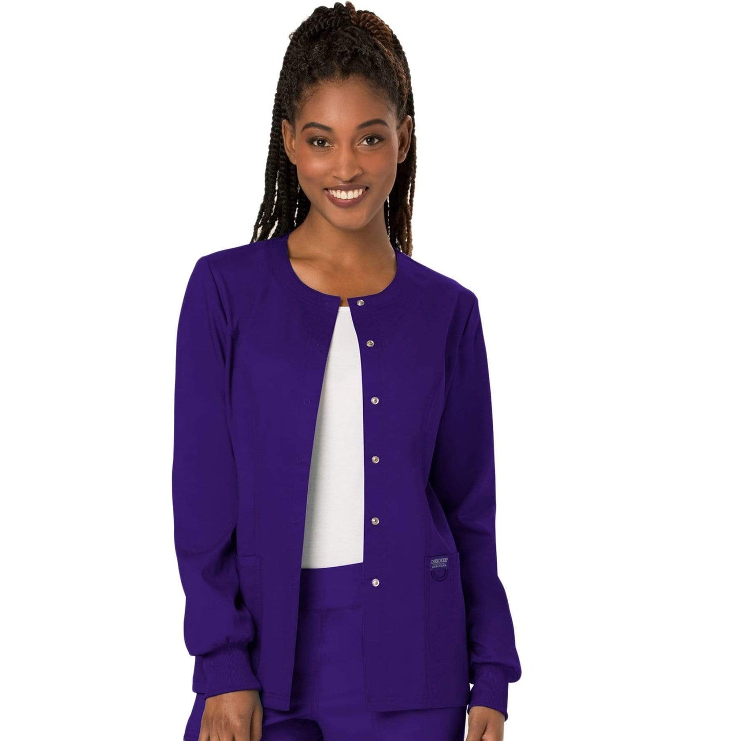 Cherokee Scrubs Jacket 2XL Cherokee Workwear Revolution WW310 Scrubs Jacket Women's Snap Front Warm-up Grape