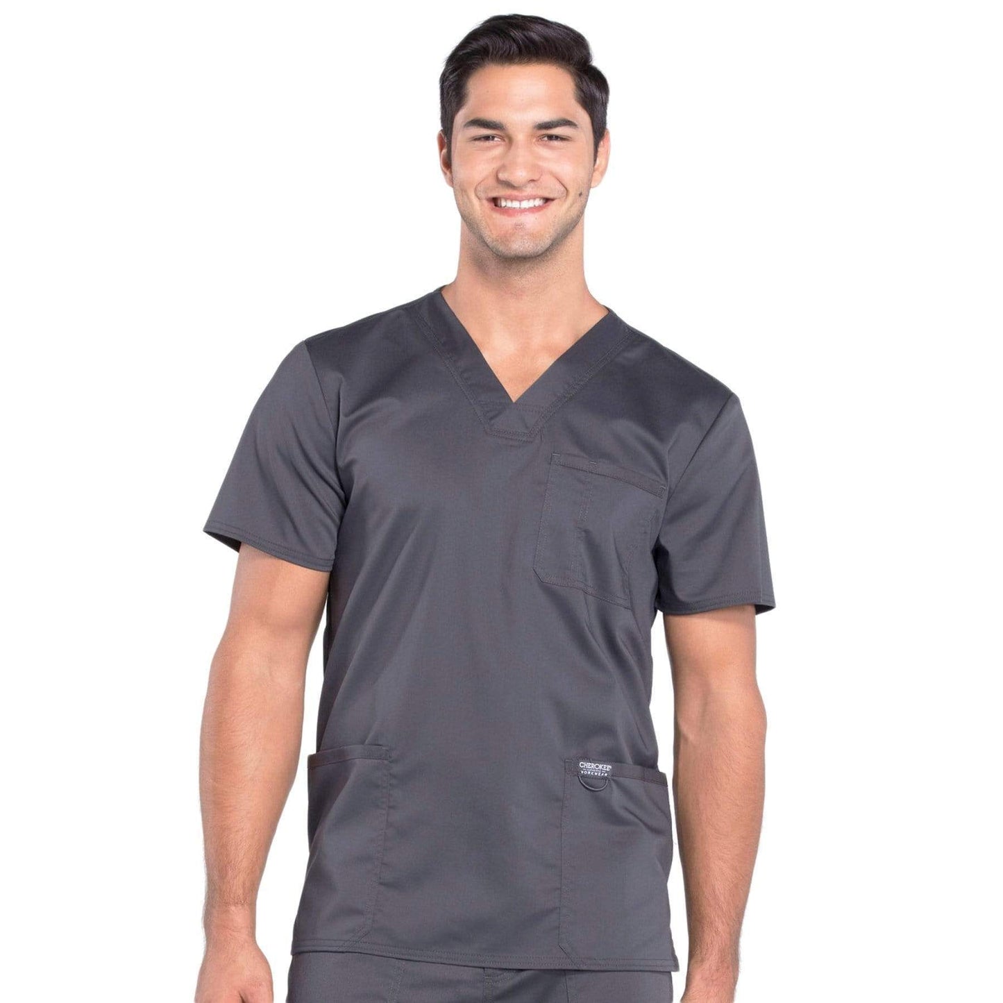 Cherokee Scrubs Top 2XL Cherokee Workwear Revolution WW670 Scrubs Top Men's V-Neck Pewter