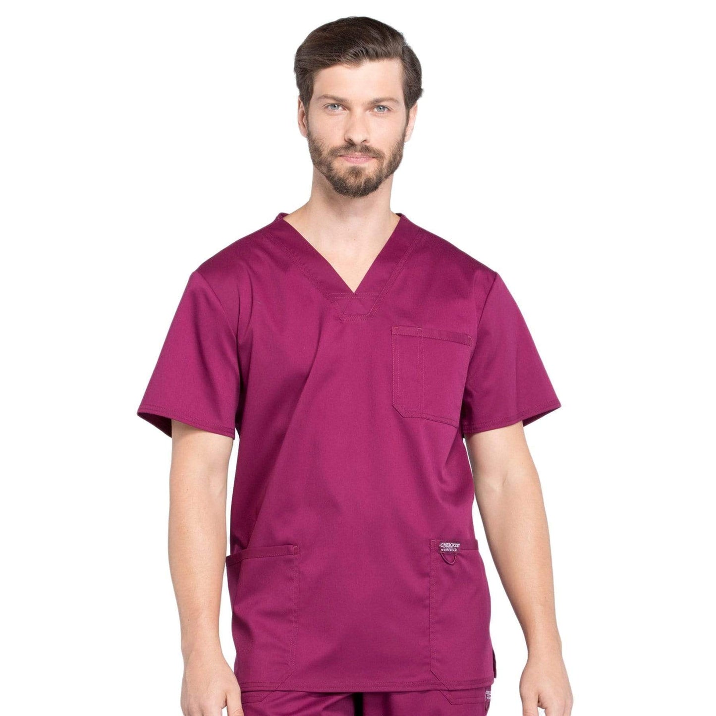 Cherokee Scrubs Top 2XL Cherokee Workwear Revolution WW670 Scrubs Top Men's V-Neck Wine
