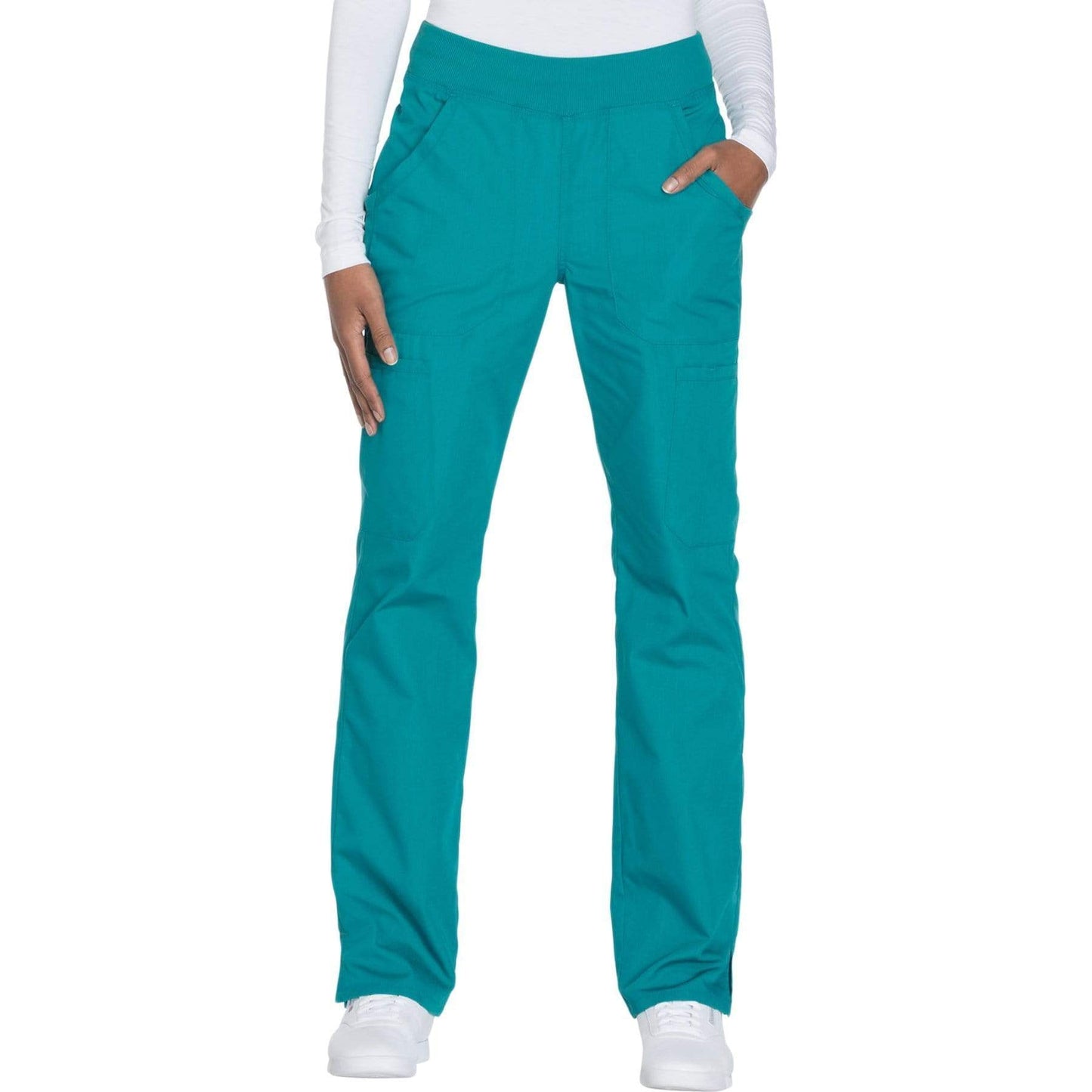 Cherokee Scrubs Pants 2XL / Regular Length Cherokee Workwear WW210 Scrubs Pants Women's Mid Rise Straight Leg Pull-on Cargo Teal Blue