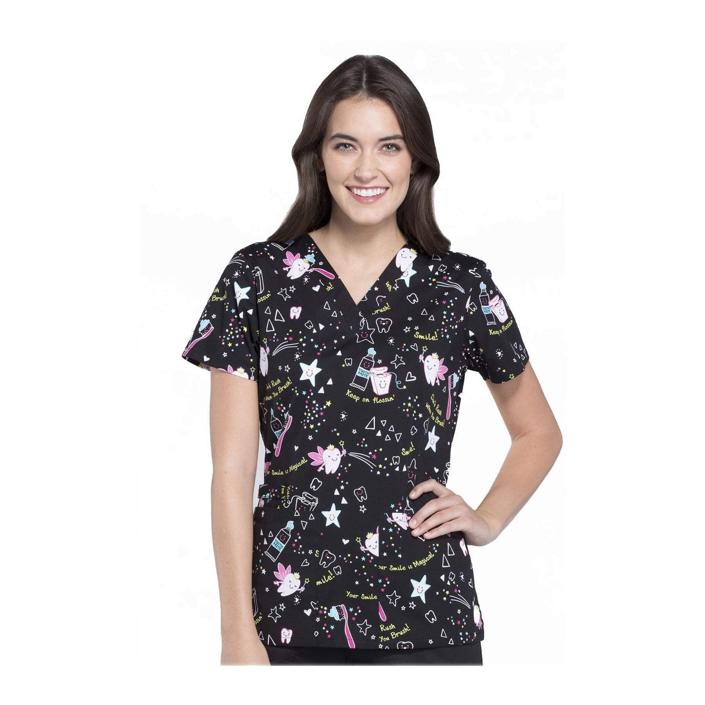 Cherokee Scrubs Top Cherokee Genuine V-Neck Top Tooth Fairy Magic