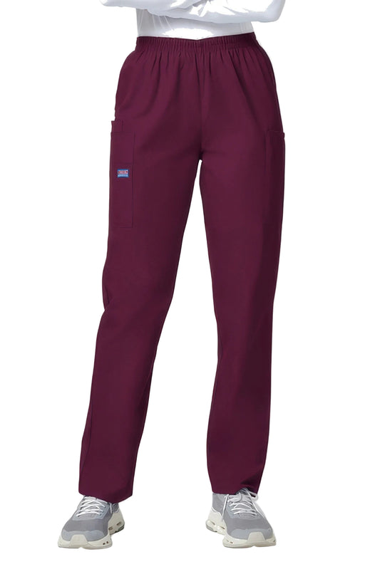 Cherokee Workwear 4200 Scrubs Pants Women's Natural Rise Tapered Pull-On Cargo Wine