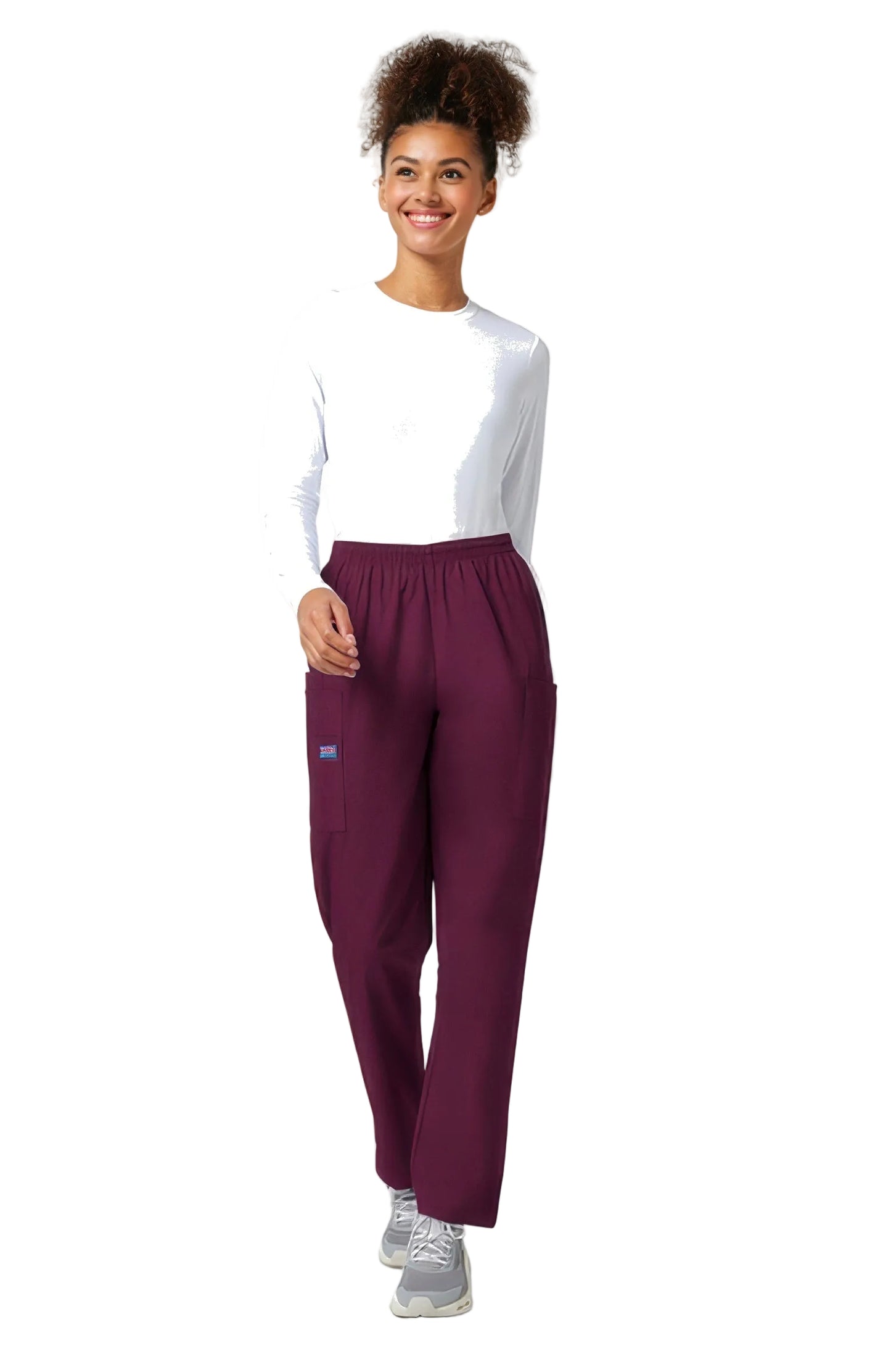 Cherokee Workwear 4200 Scrubs Pants Women's Natural Rise Tapered Pull-On Cargo Wine - WINW