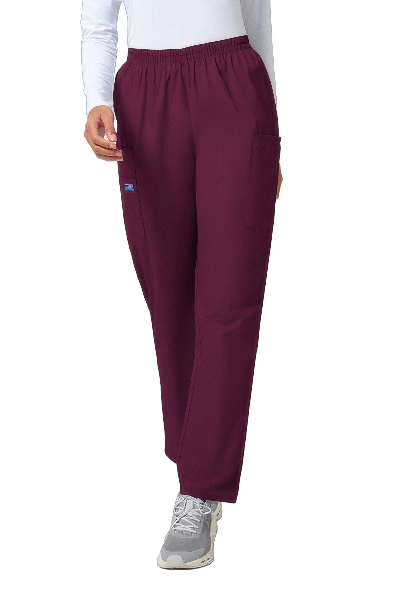 Cherokee Workwear 4200 Scrubs Pants Women's Natural Rise Tapered Pull-On Cargo Wine - WINW