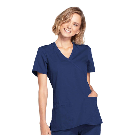 Cherokee Workwear WW650 Scrubs Top Women's Mock Wrap Navy