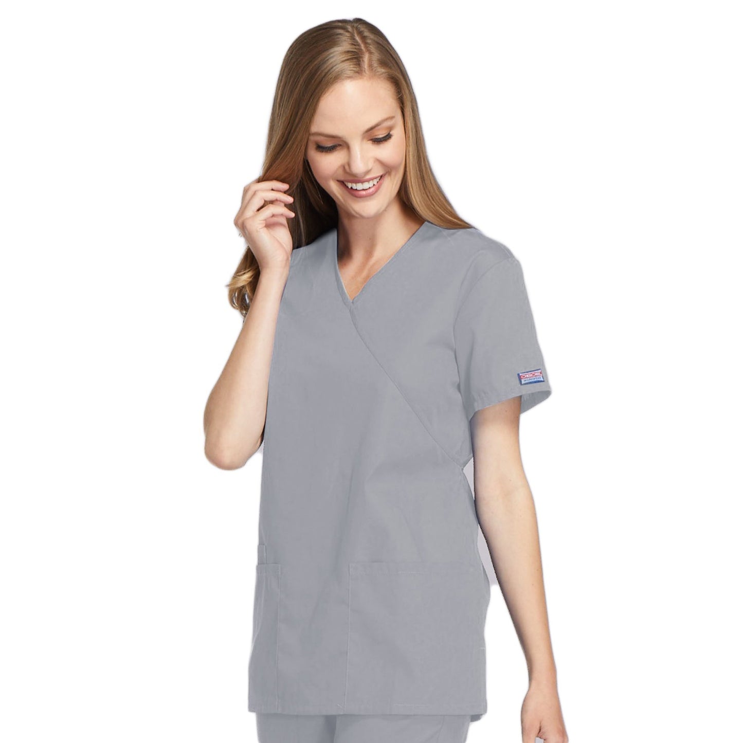 Cherokee Workwear 4801 Scrubs Top Women's Mock Wrap Tunic Grey 3XL