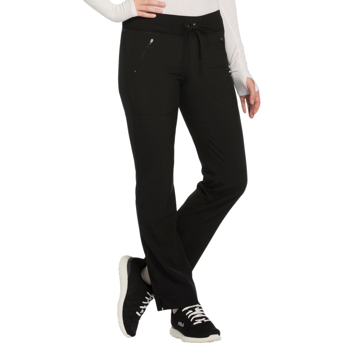 Cherokee Infinity CK100A Scrubs Pants Women's Mid Rise Tapered Leg Drawstrings Black