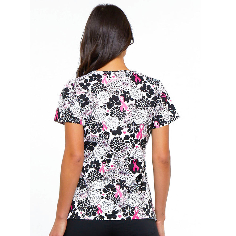 Cherokee CK616 Paisley Love Scrubs Top Breast Cancer Awareness