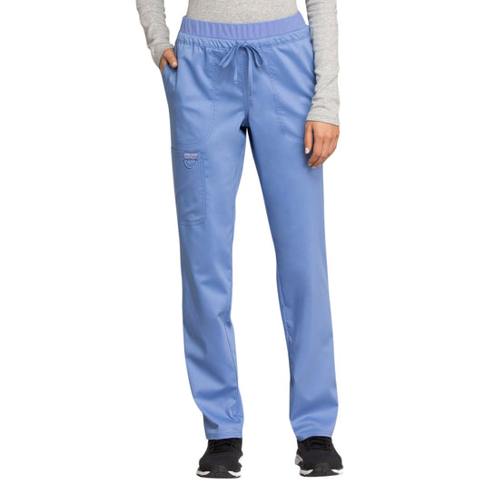 Cherokee Workwear Revolution WW105 Scrubs Pants Women's Mid Rise Tapered Leg Drawstring Ceil Blue