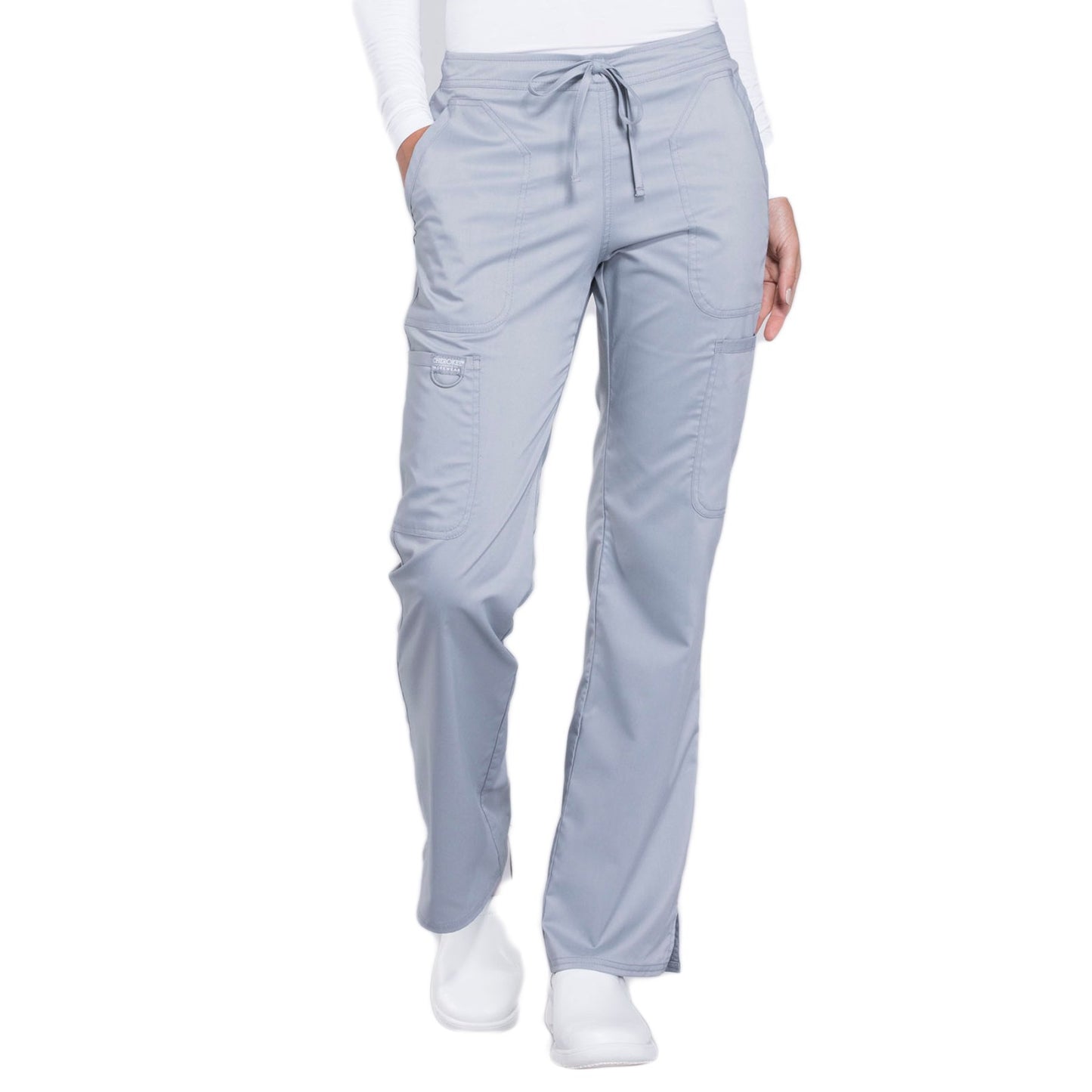 Cherokee Workwear Revolution WW120 Scrubs Pants Women's Mid Rise Flare Drawstring Grey