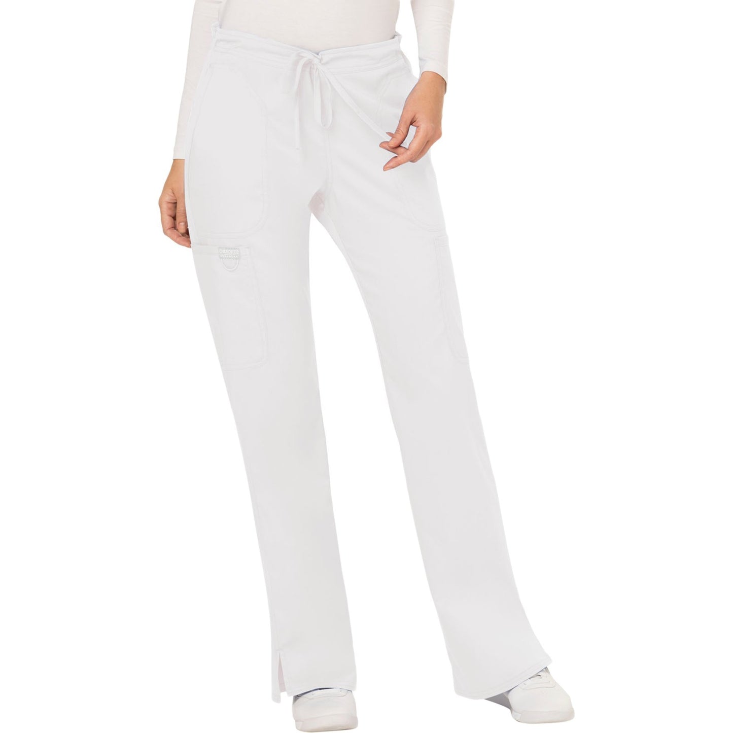 Cherokee Workwear Revolution WW120 Scrubs Pants Women's Mid Rise Flare Drawstring White
