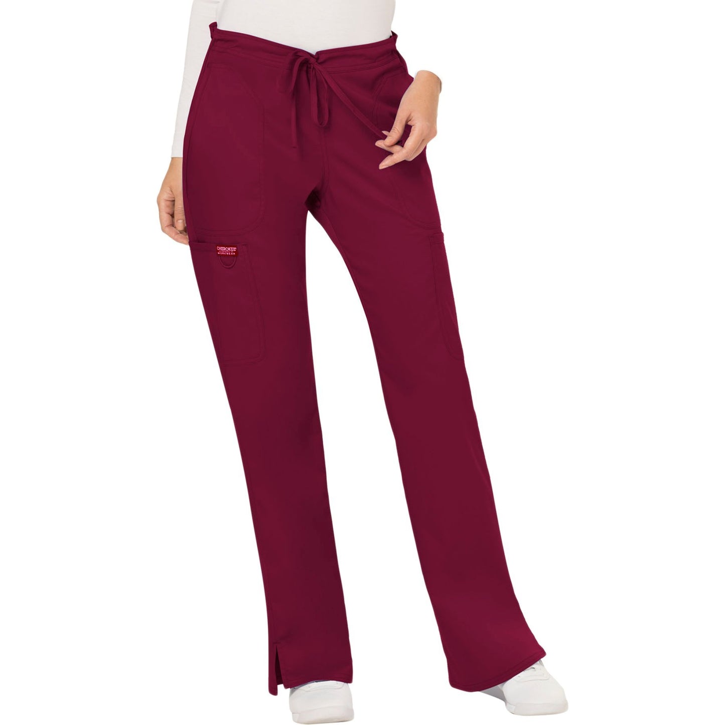 Cherokee Workwear Revolution WW120 Scrubs Pants Women's Mid Rise Flare Drawstring Wine