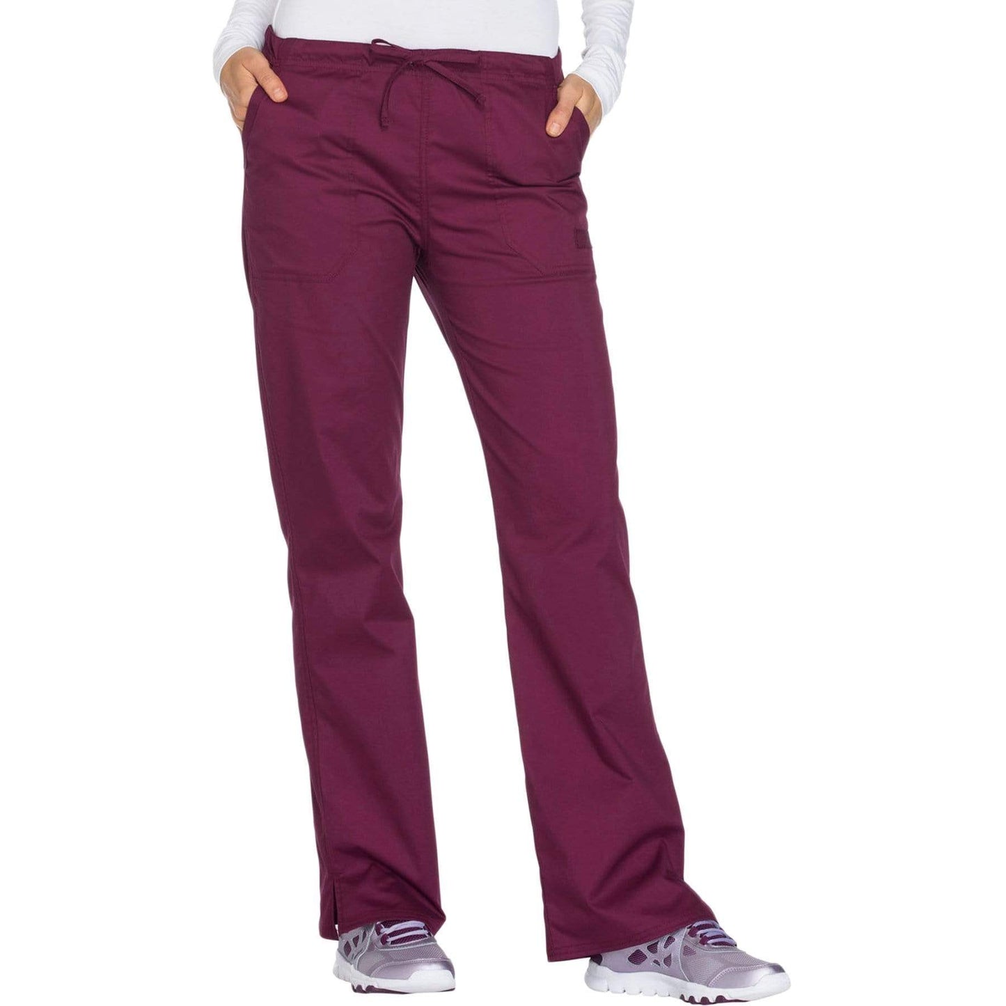 Cherokee Core Stretch WW130 Scrubs Pants Women's Mid Rise Straight Leg Drawstring Wine