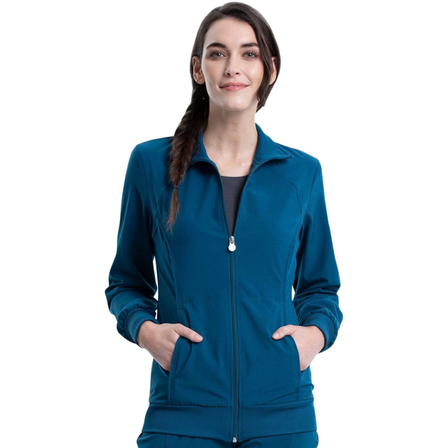 Cherokee Scrubs Jacket Cherokee Infinity 2391A Scrubs Jacket Women's Zip Front Warm-Up Caribbean Blue