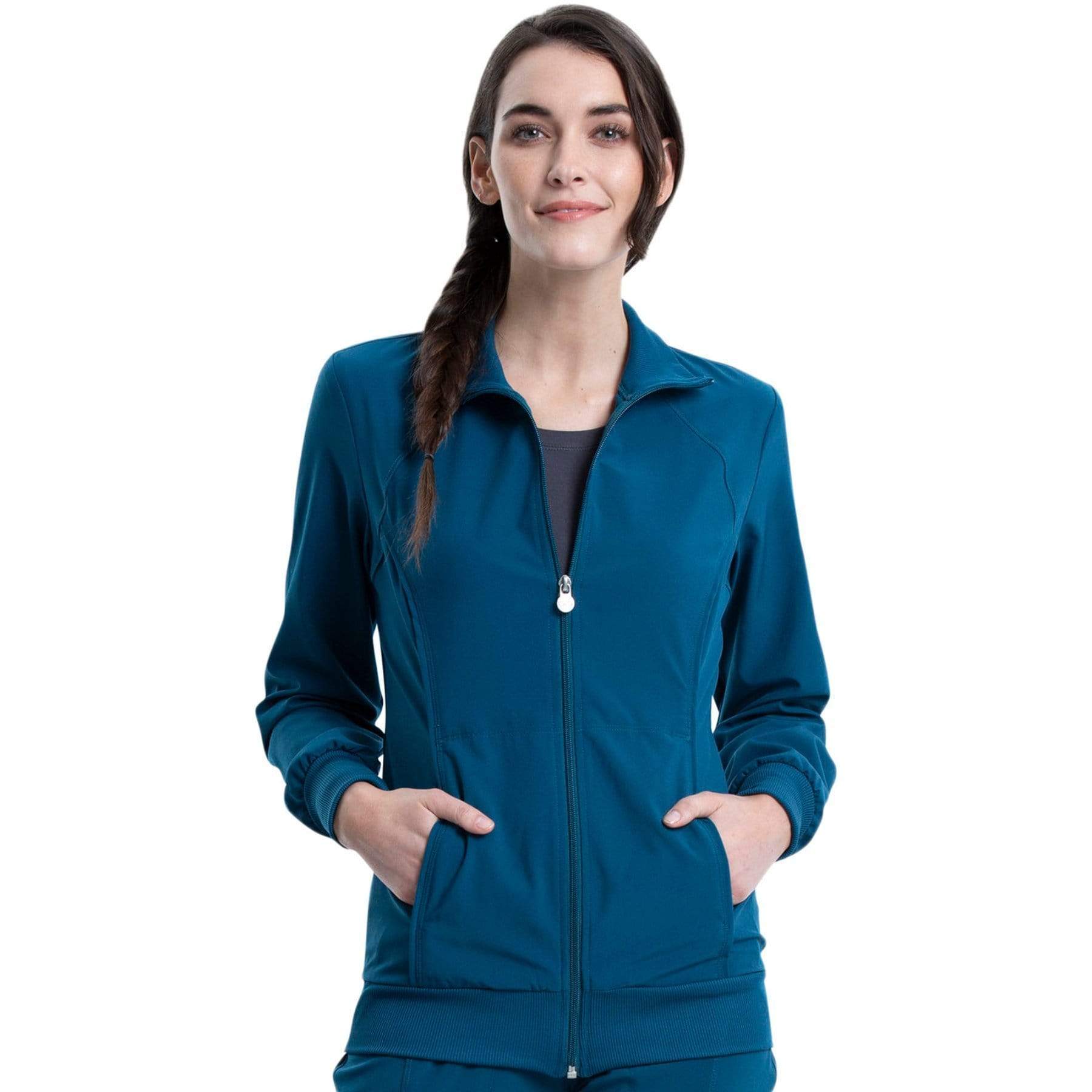 Cherokee Scrubs Jacket Cherokee Infinity 2391A Scrubs Jacket Women's Zip Front Warm-Up Caribbean Blue