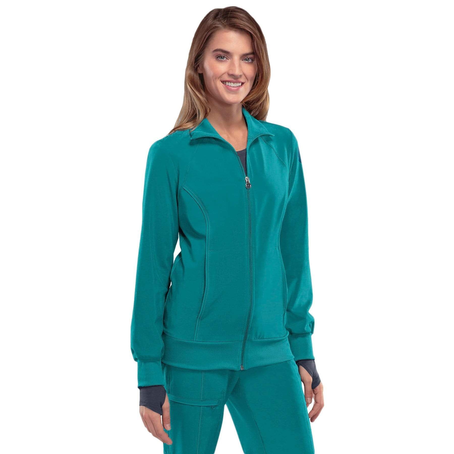 Cherokee Scrubs Jacket Cherokee Infinity 2391A Scrubs Jacket Women's Zip Front Warm-Up Teal Blue