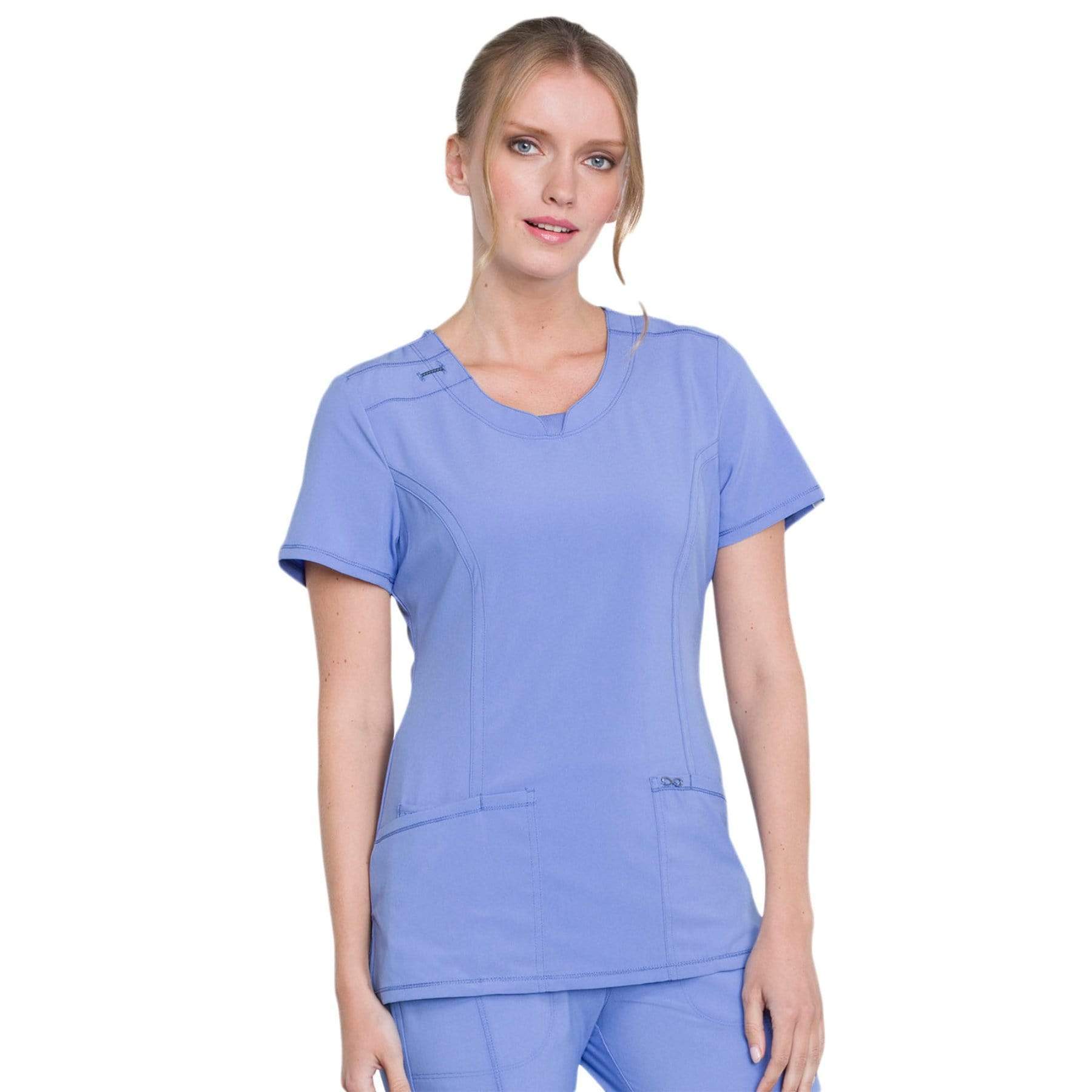 Cherokee Scrubs Top Cherokee Infinity 2624A Scrubs Top Women's Round Neck Ceil Blue