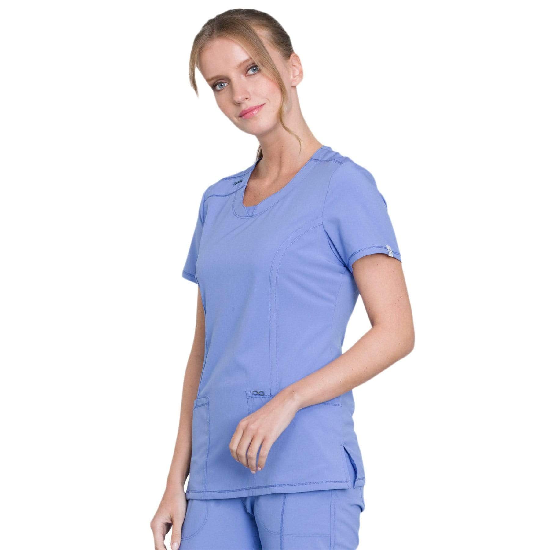 Cherokee Scrubs Top Cherokee Infinity 2624A Scrubs Top Women's Round Neck Ceil Blue