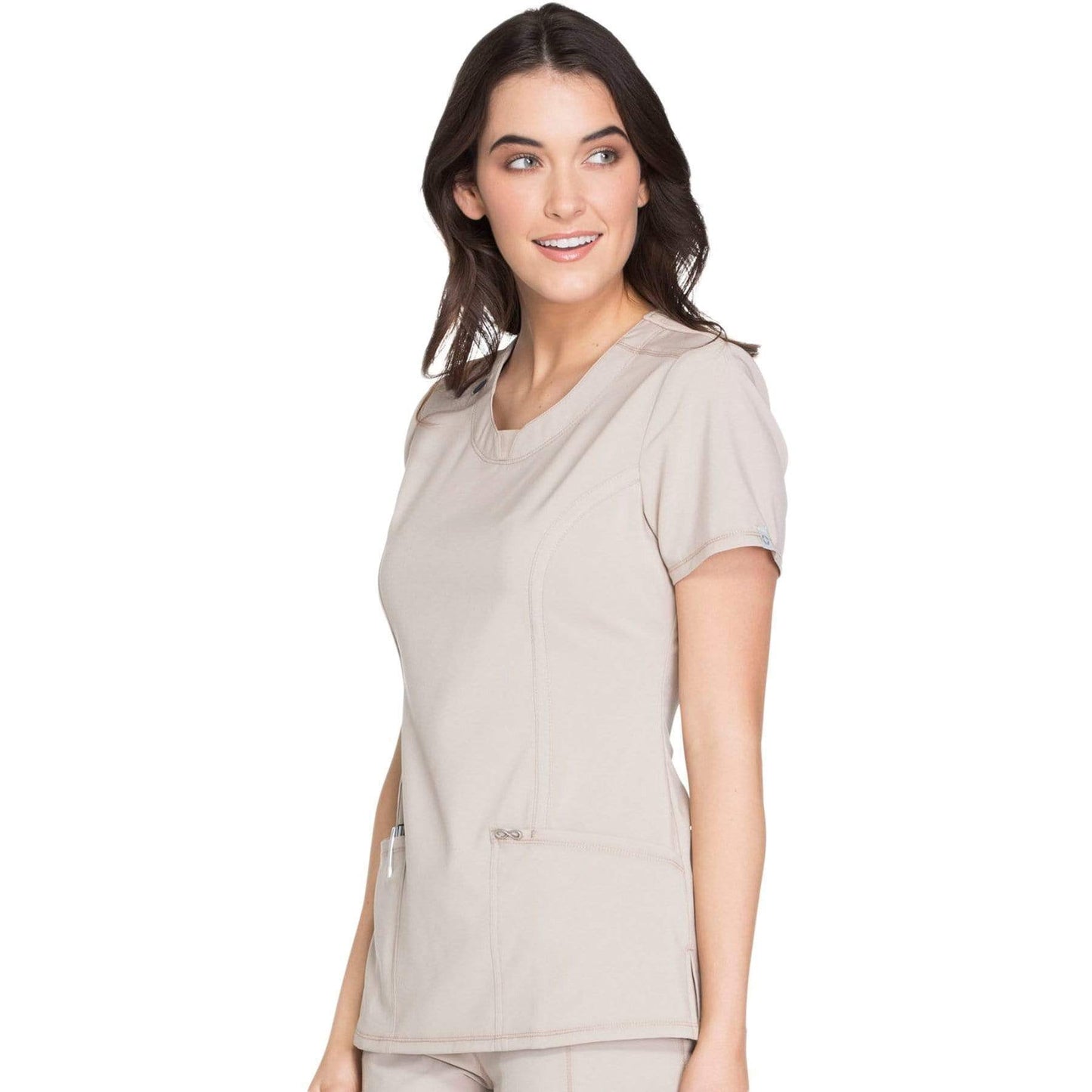 Cherokee Scrubs Top Cherokee Infinity 2624A Scrubs Top Women's Round Neck Khaki
