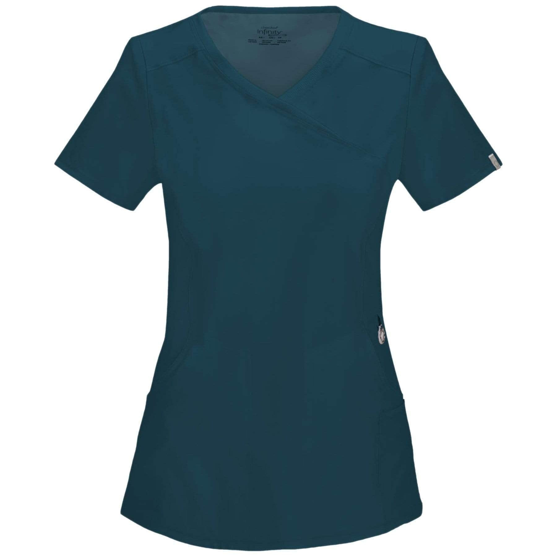 Cherokee Scrubs Top 2XL Cherokee Infinity 2625A Scrubs Top Women's Mock Wrap Caribbean Blue