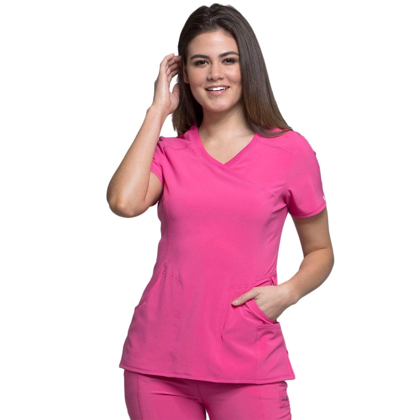 Cherokee Scrubs Top Cherokee Infinity 2625A Scrubs Top Women's Mock Wrap Carmine Pink