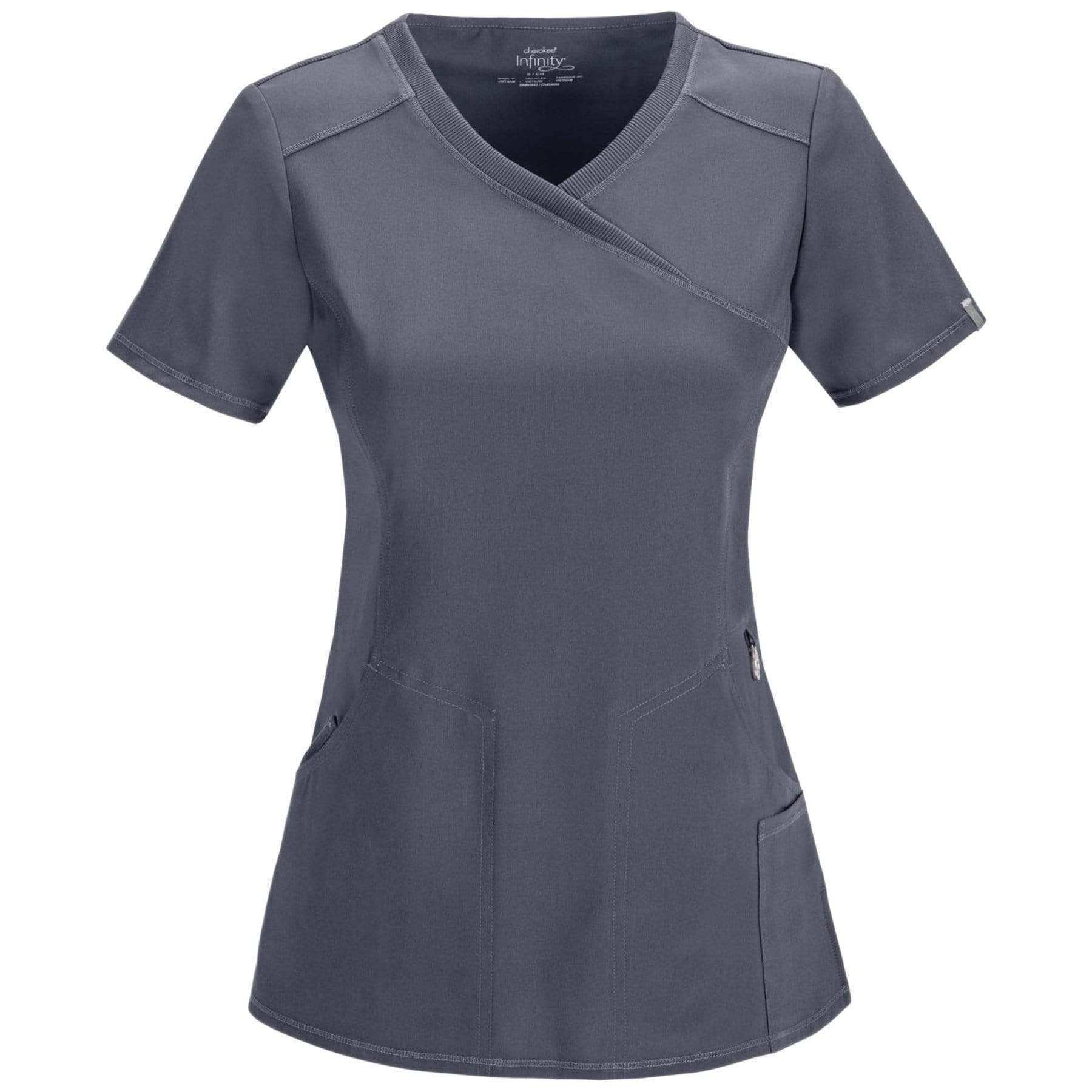 Cherokee Scrubs Top 2XL Cherokee Infinity 2625A Scrubs Top Women's Mock Wrap Pewter
