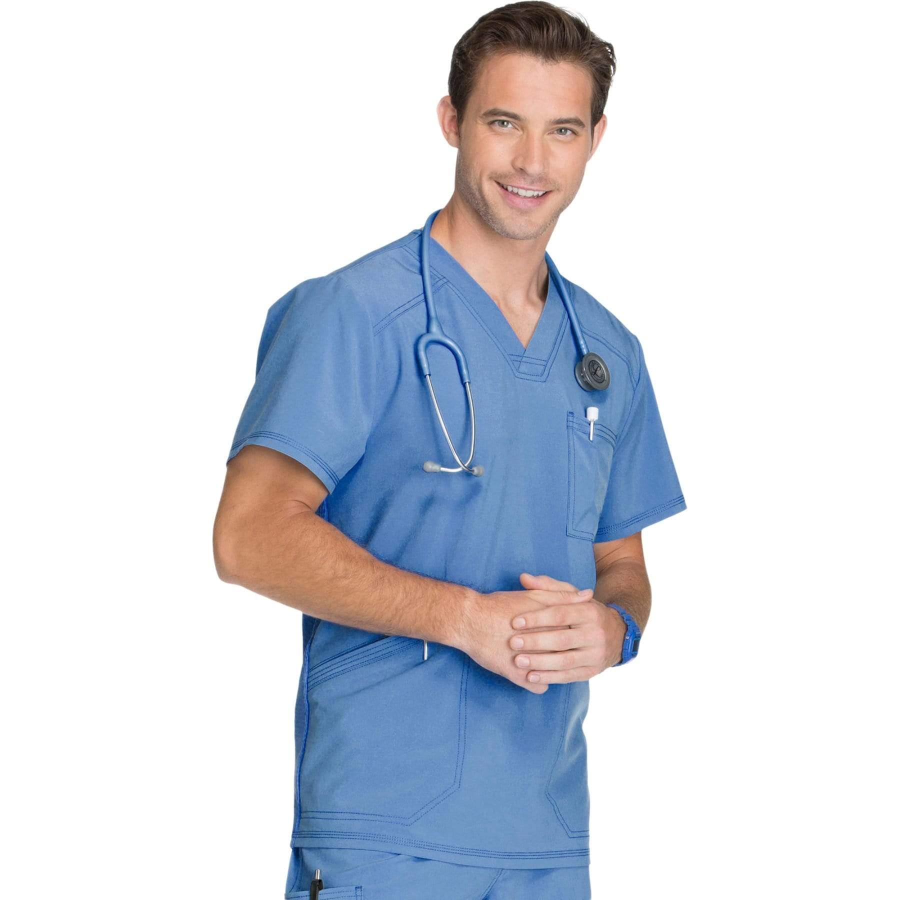 Cherokee Scrubs Top Cherokee Infinity CK900A Scrubs Top Men's V-Neck Ceil Blue