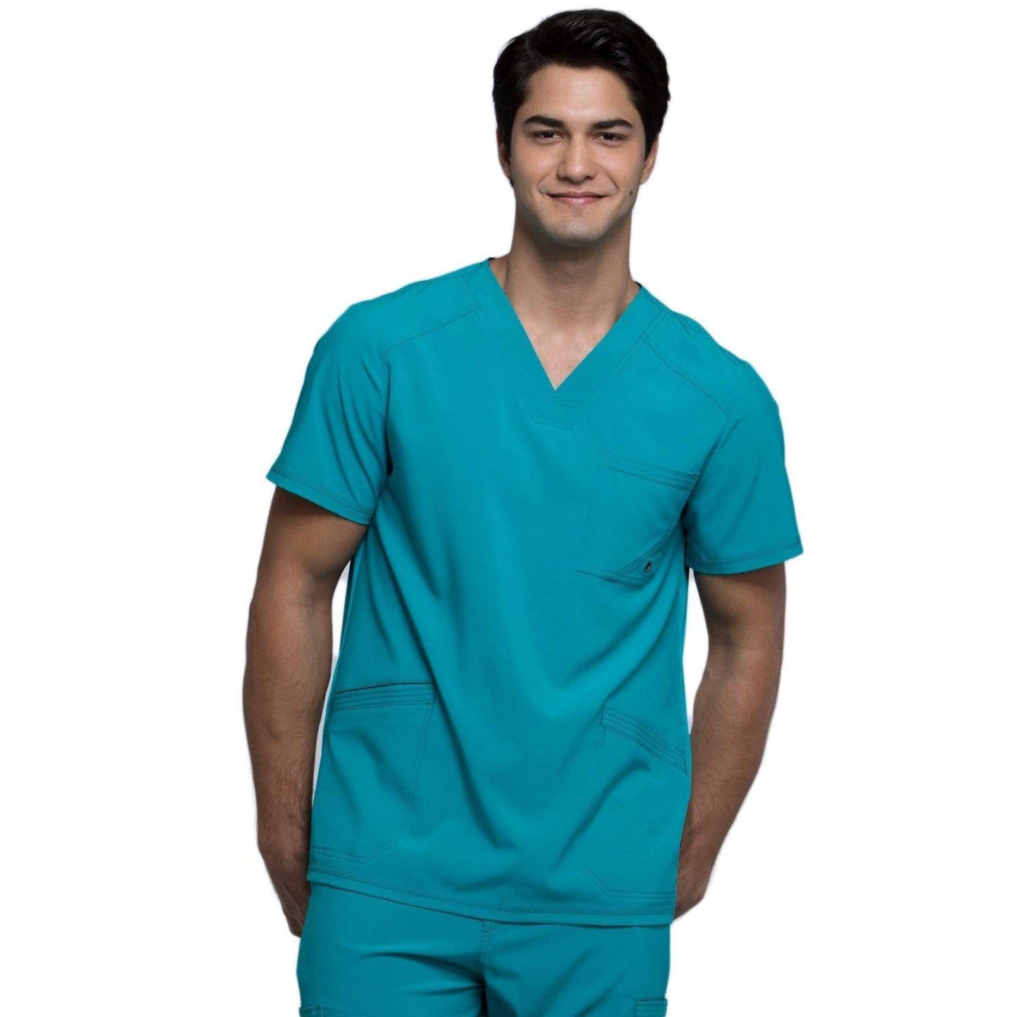 Cherokee Scrubs Top 2XL Cherokee Infinity CK900A Scrubs Top Men's V-Neck Teal Blue