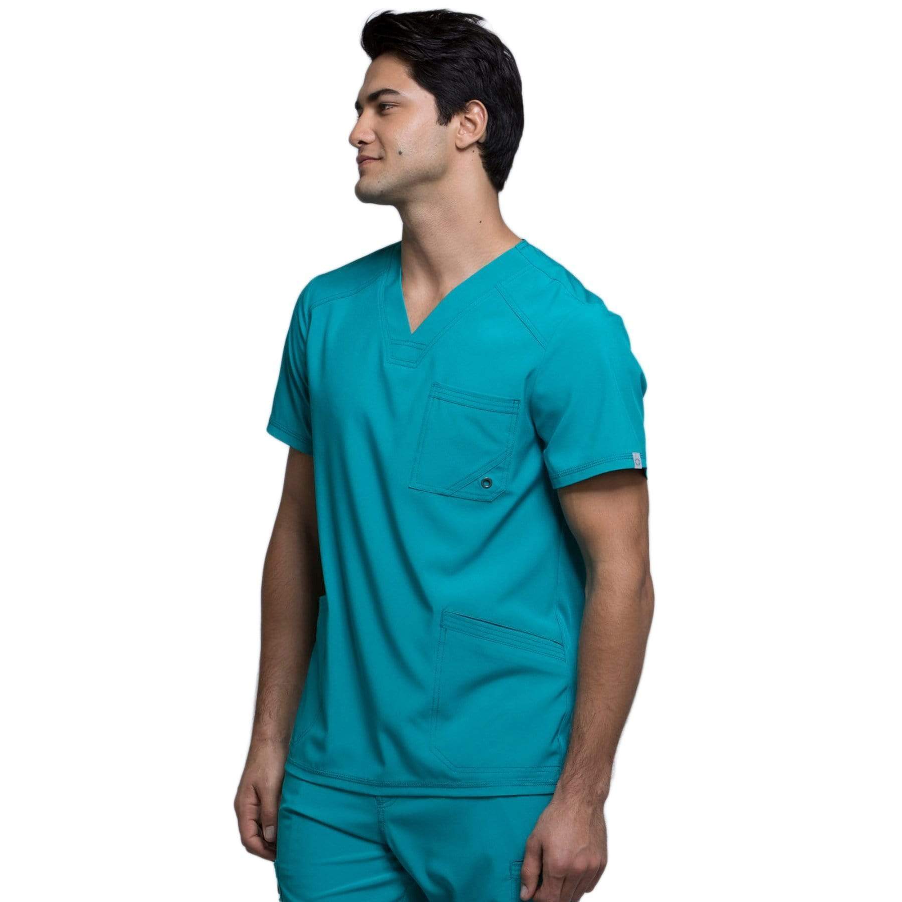 Cherokee Scrubs Top Cherokee Infinity CK900A Scrubs Top Men's V-Neck Teal Blue