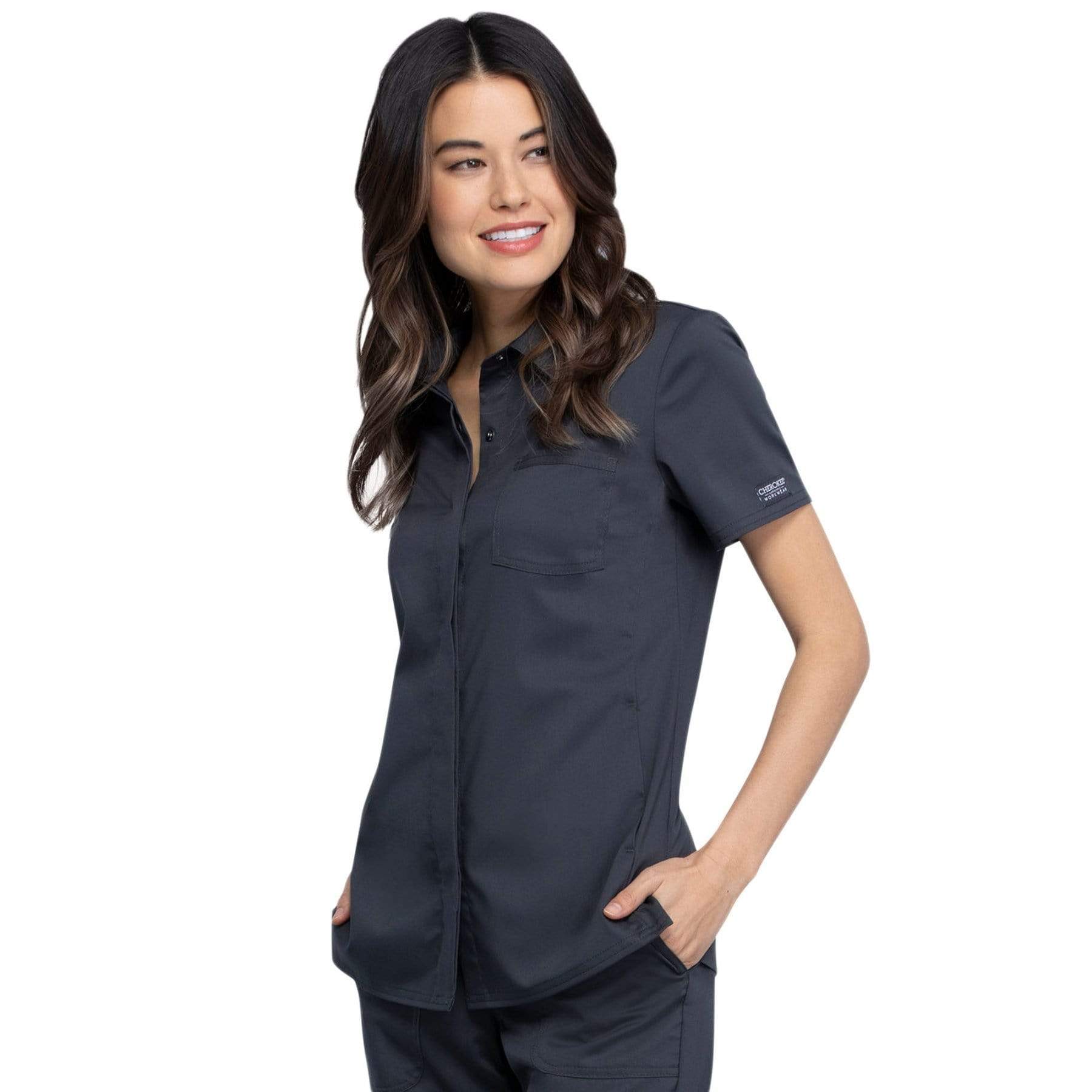 Cherokee Top Cherokee Revolution WW669 Scrubs Top Women Pewter