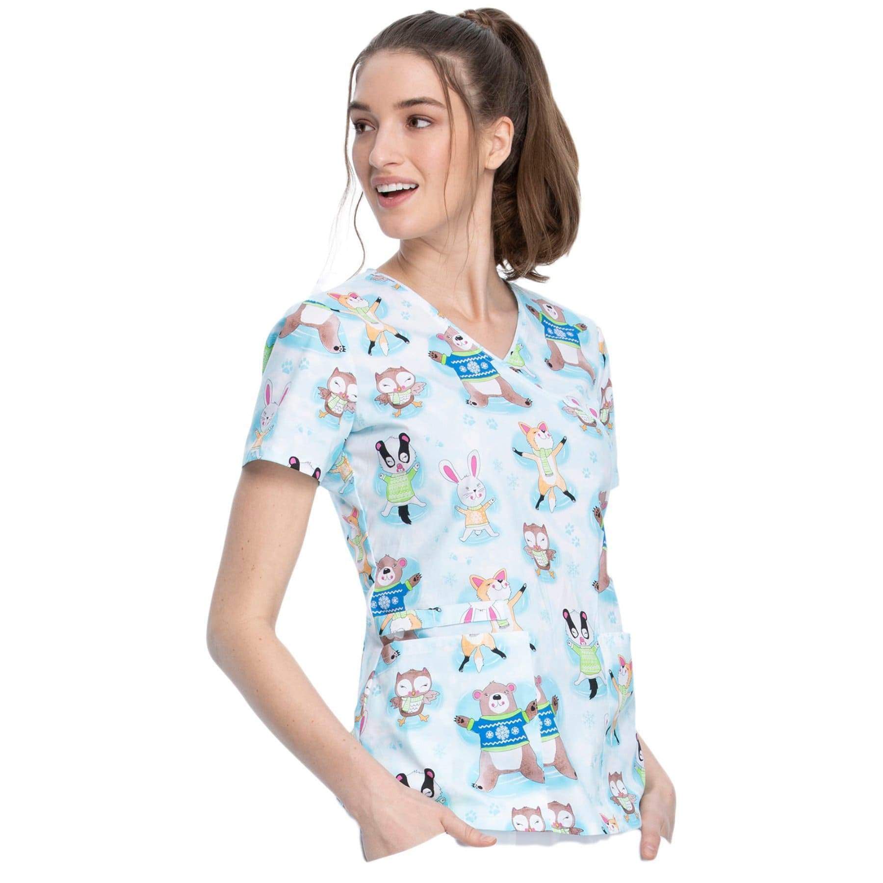 Cherokee Top Cherokee Winter CK614 Scrubs Top Women Woodland Snow Angels