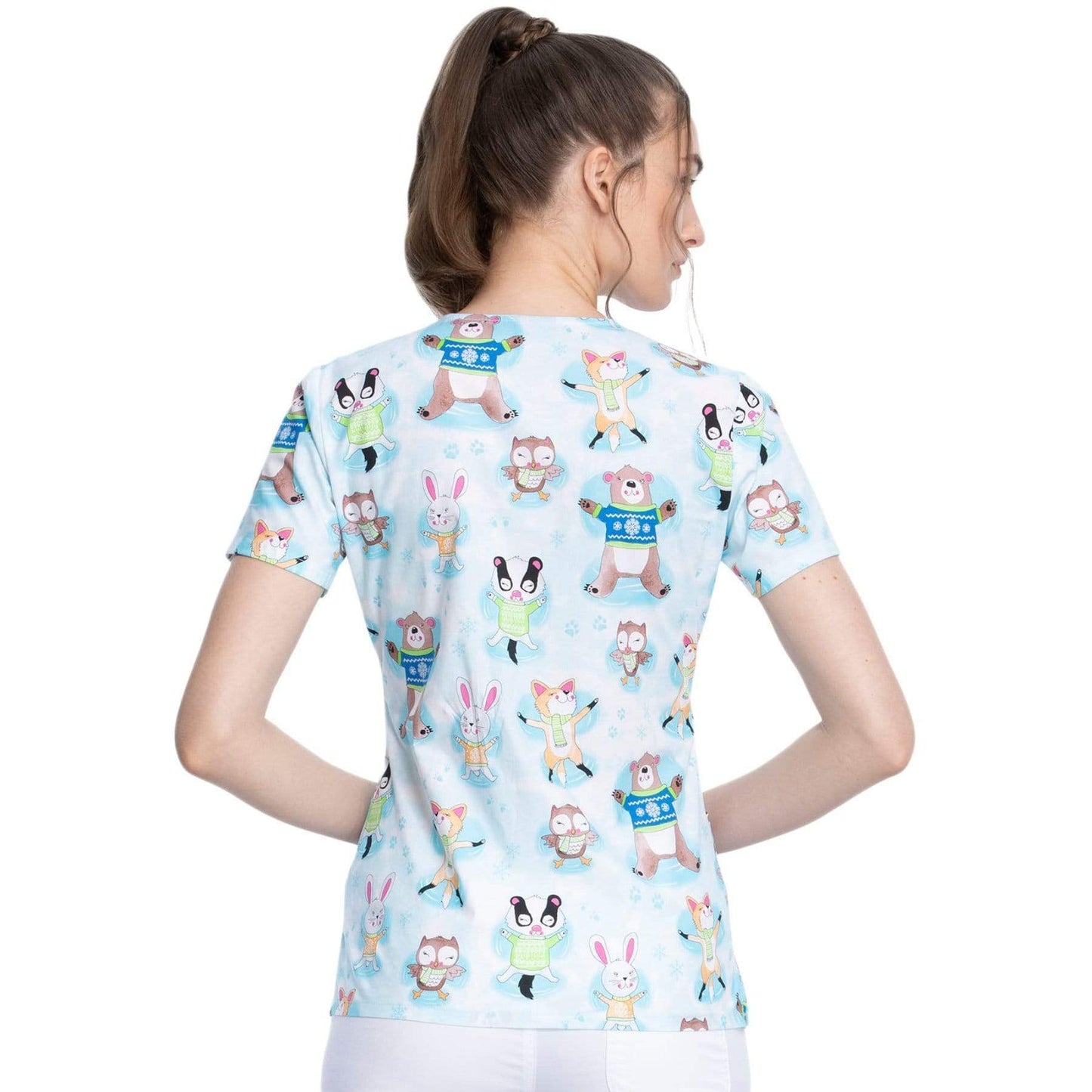 Cherokee Top Cherokee Winter CK614 Scrubs Top Women Woodland Snow Angels