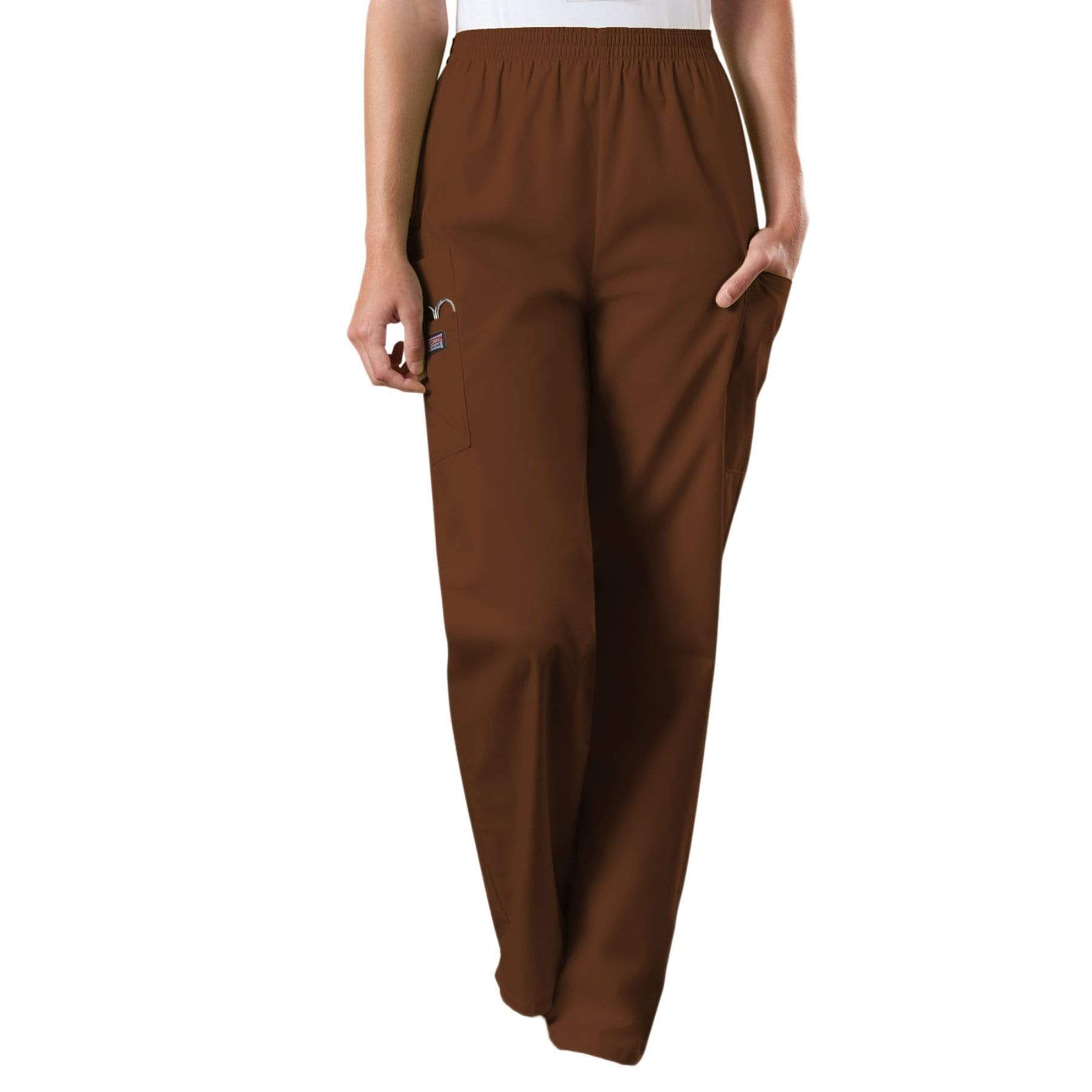 Cherokee Scrubs Pants Cherokee Workwear 4200 Scrubs Pants Women's Natural Rise Tapered Pull-On Cargo Chocolate