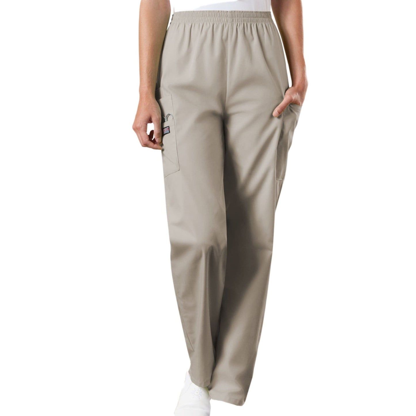 Cherokee Scrubs Pants Cherokee Workwear 4200 Scrubs Pants Women's Natural Rise Tapered Pull-On Cargo Khaki