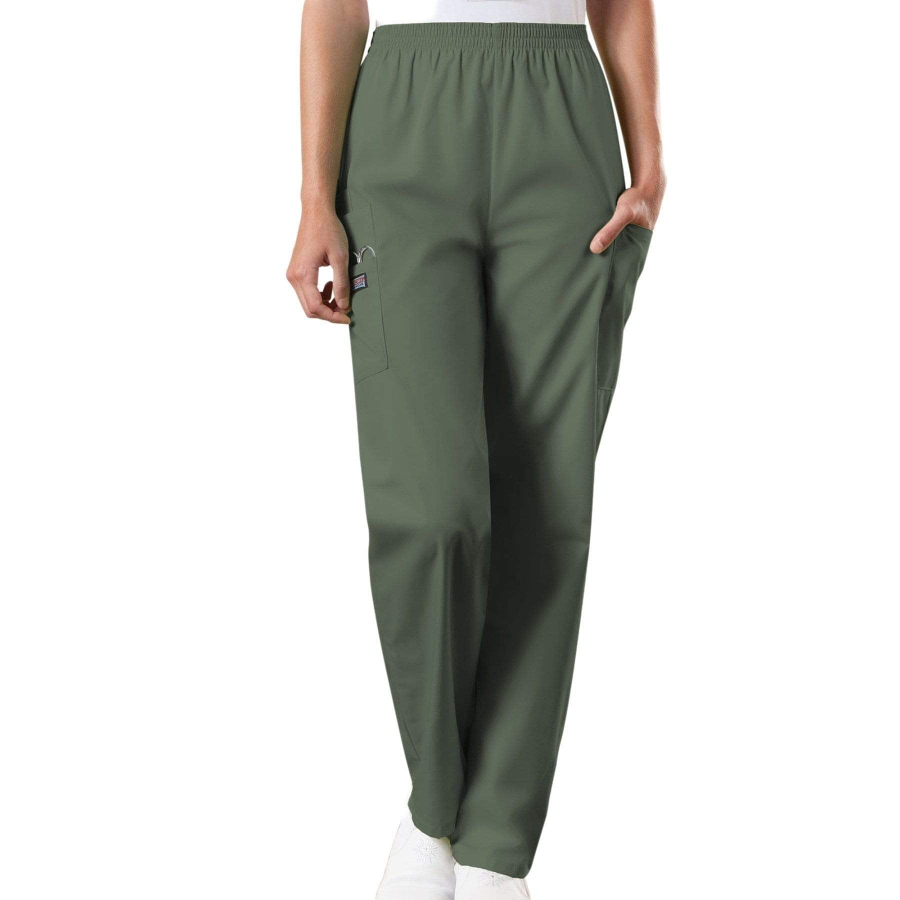 Cherokee Scrubs Pants 2XL / Regular Length Cherokee Workwear 4200 Scrubs Pants Women's Natural Rise Tapered Pull-On Cargo Olive