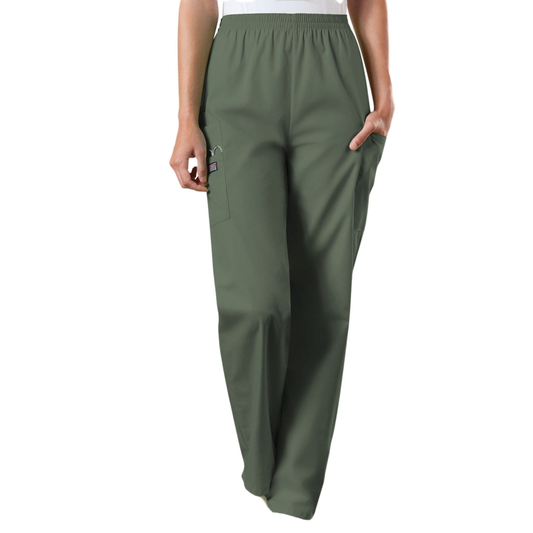 Cherokee Scrubs Pants Cherokee Workwear 4200 Scrubs Pants Women's Natural Rise Tapered Pull-On Cargo Olive