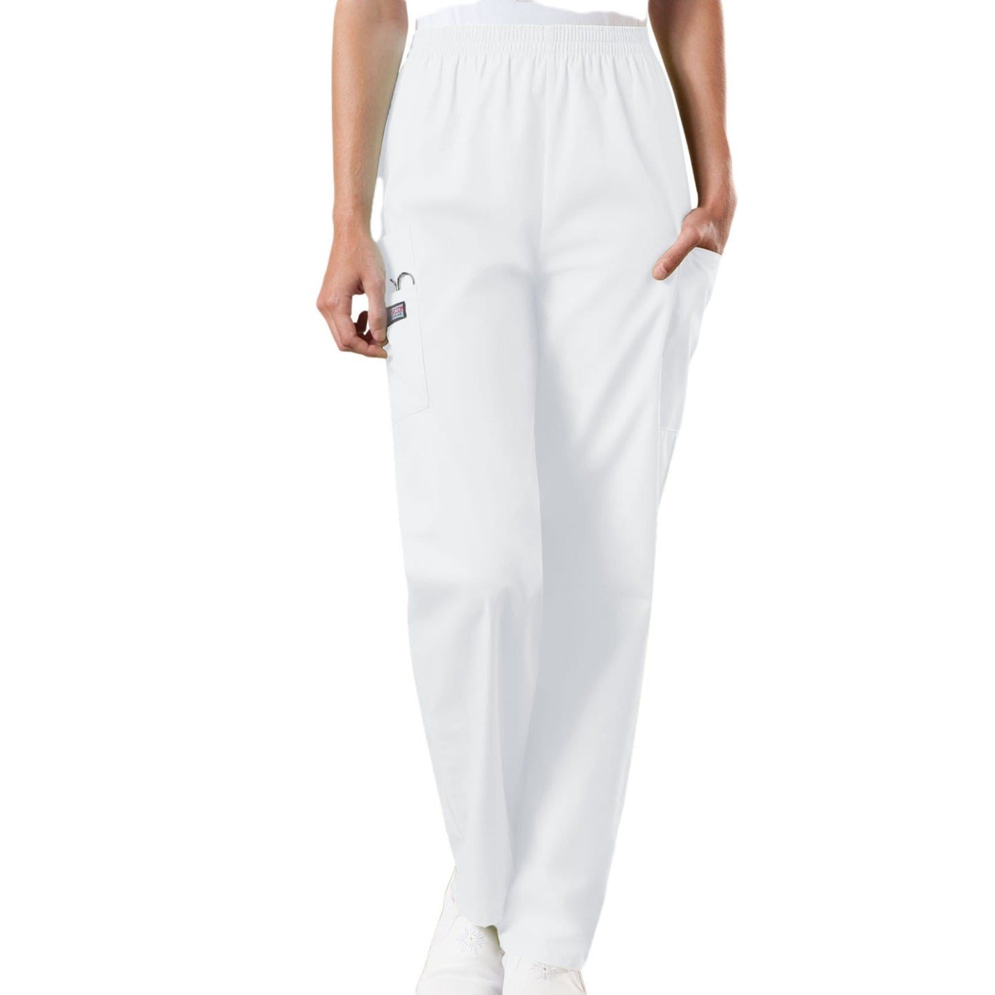 Cherokee Scrubs Pants Cherokee Workwear 4200 Scrubs Pants Women's Natural Rise Tapered Pull-On Cargo White