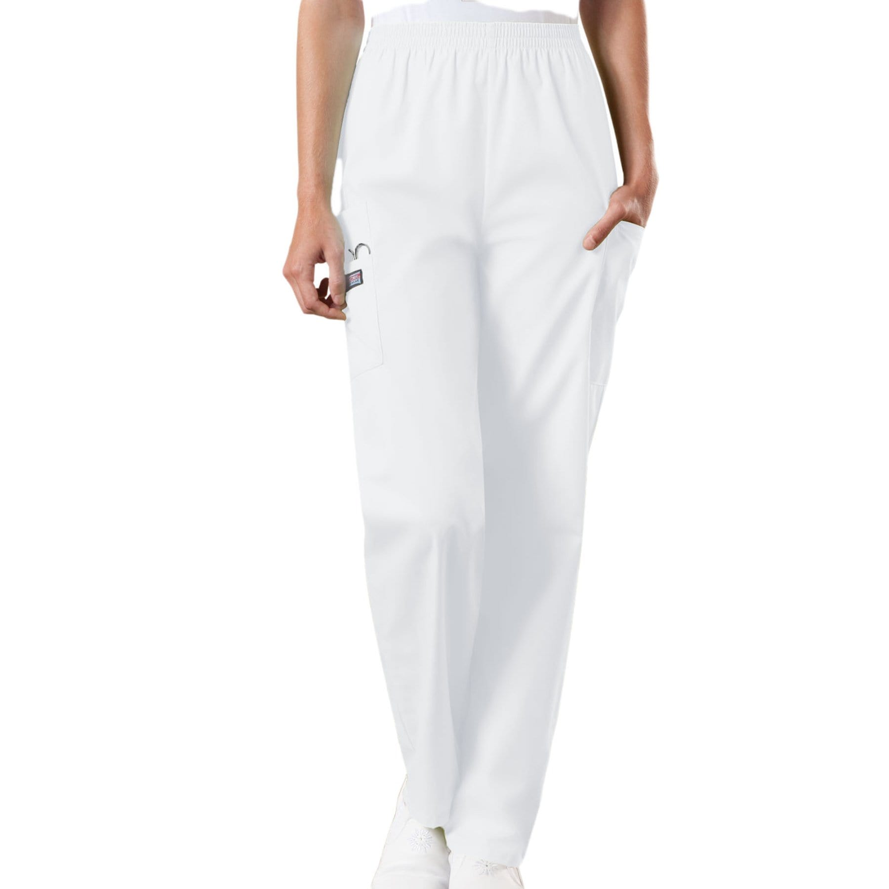 Cherokee Scrubs Pants Cherokee Workwear 4200 Scrubs Pants Women's Natural Rise Tapered Pull-On Cargo White