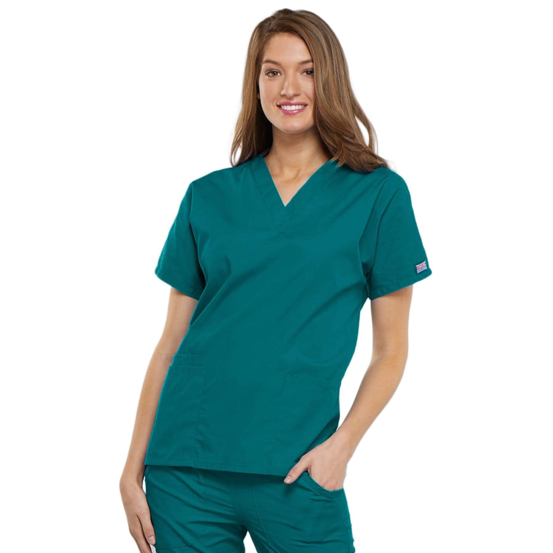 Cherokee Scrubs Top Cherokee Workwear 4700 Scrubs Top Women's V-Neck Teal Blue