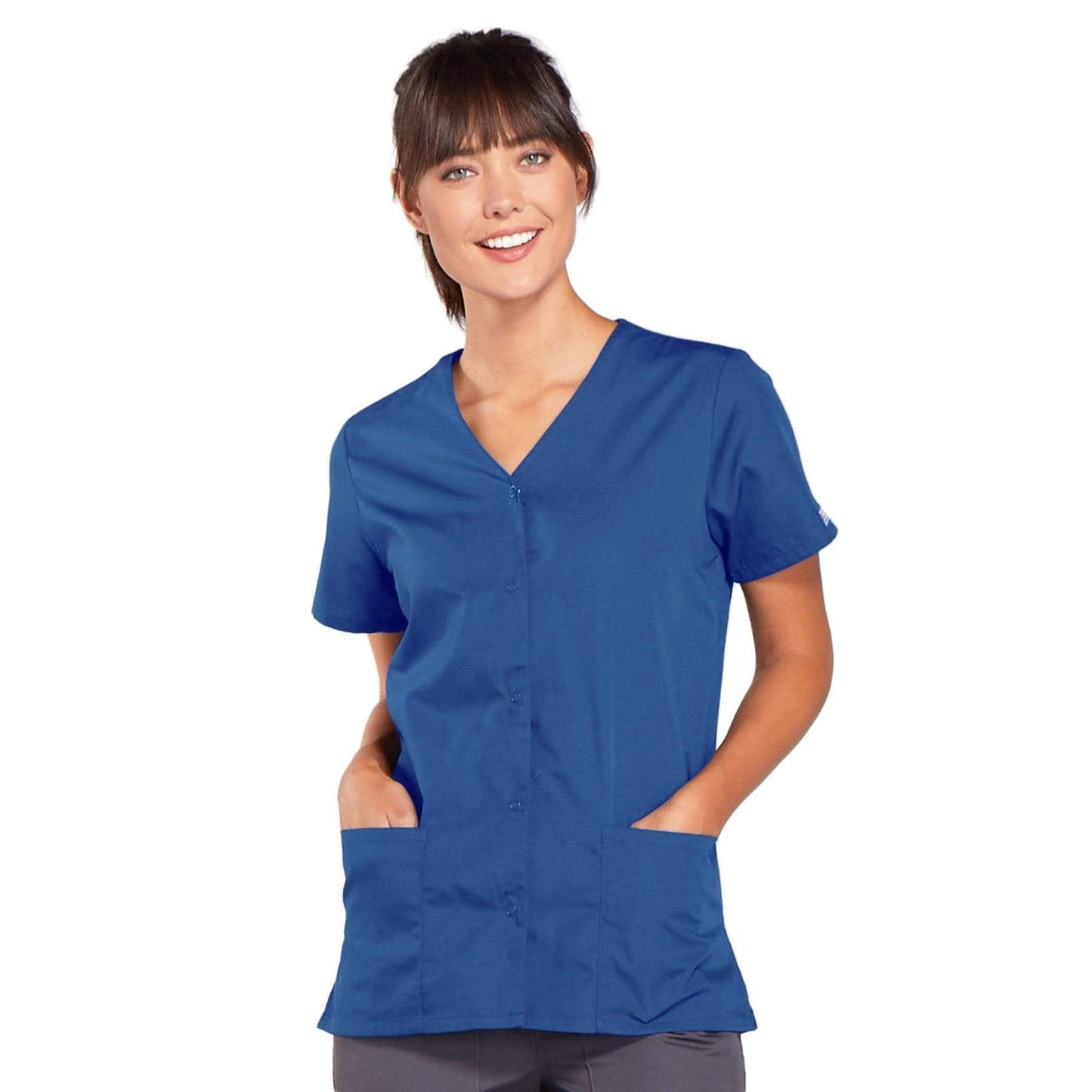 Cherokee Scrubs Top 2XL Cherokee Workwear 4770 Scrubs Top Women's Snap Front V-Neck Galaxy Blue