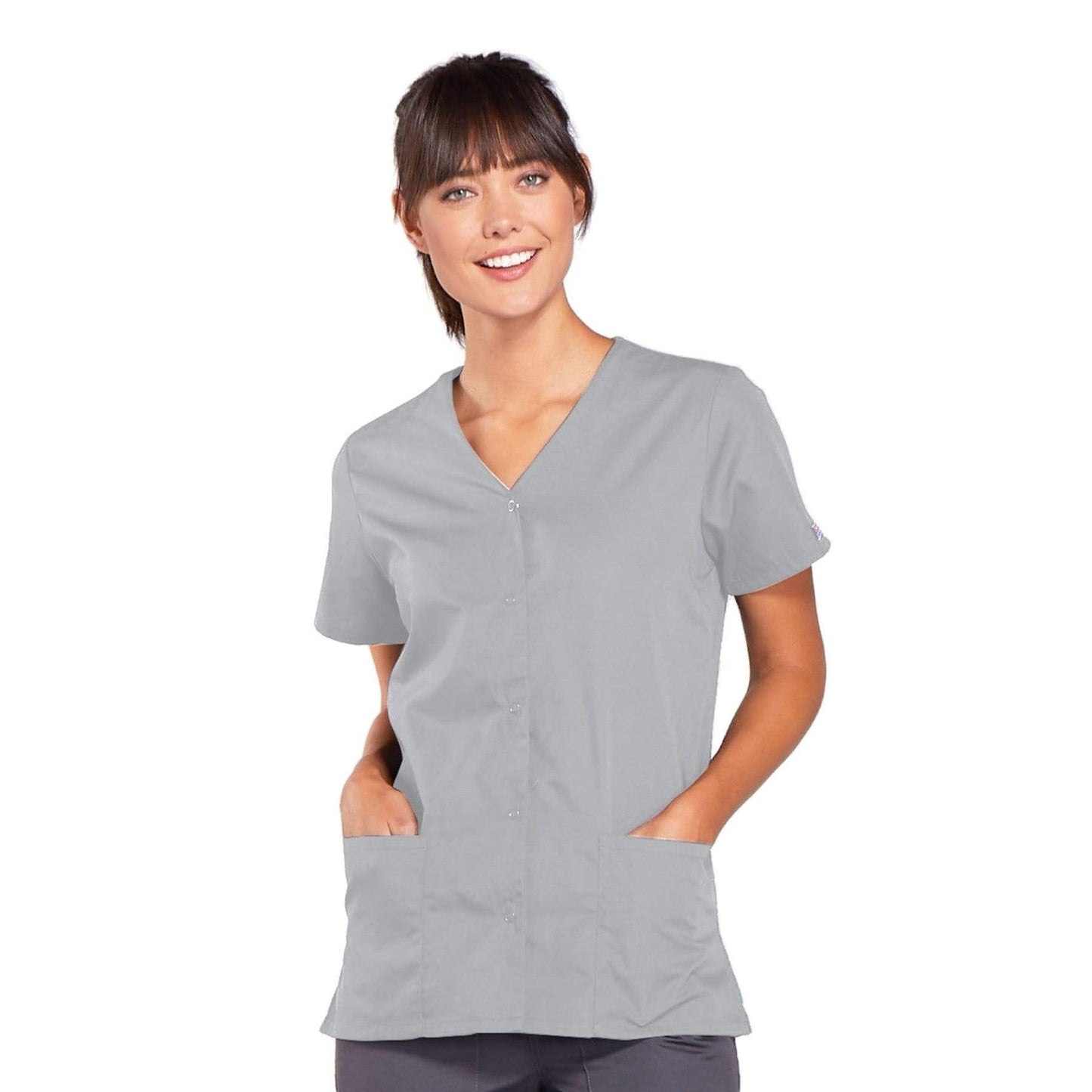 Cherokee Scrubs Top 2XL Cherokee Workwear 4770 Scrubs Top Women's Snap Front V-Neck Grey