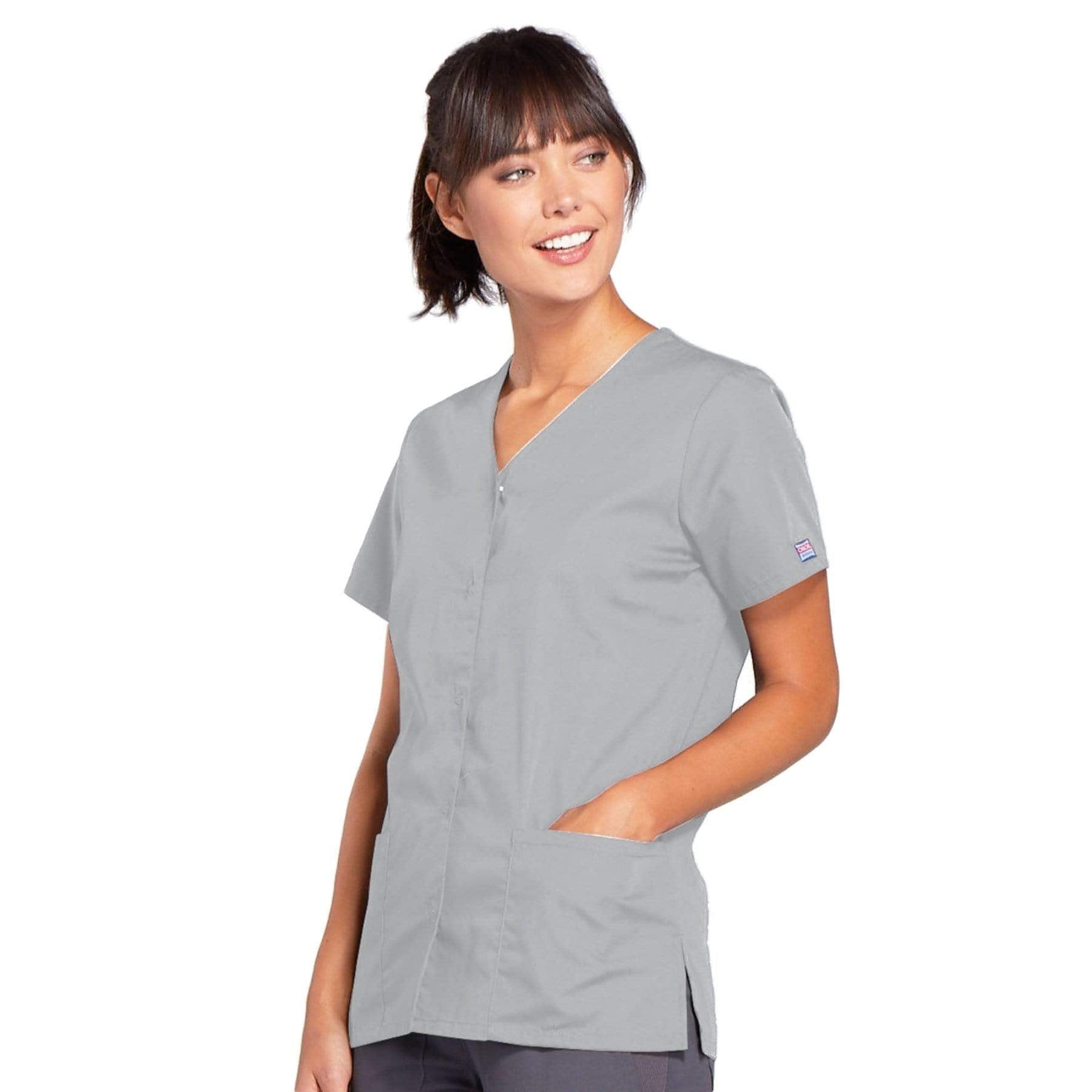 Cherokee Scrubs Top Cherokee Workwear 4770 Scrubs Top Women's Snap Front V-Neck Grey