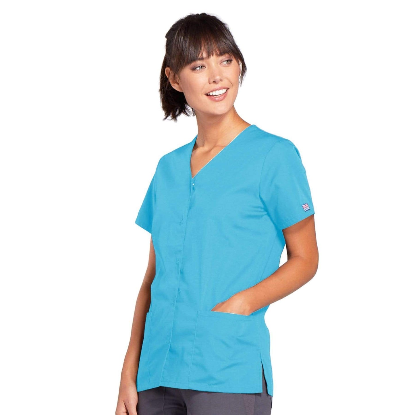 Cherokee Scrubs Top Cherokee Workwear 4770 Scrubs Top Women's Snap Front V-Neck Turquoise